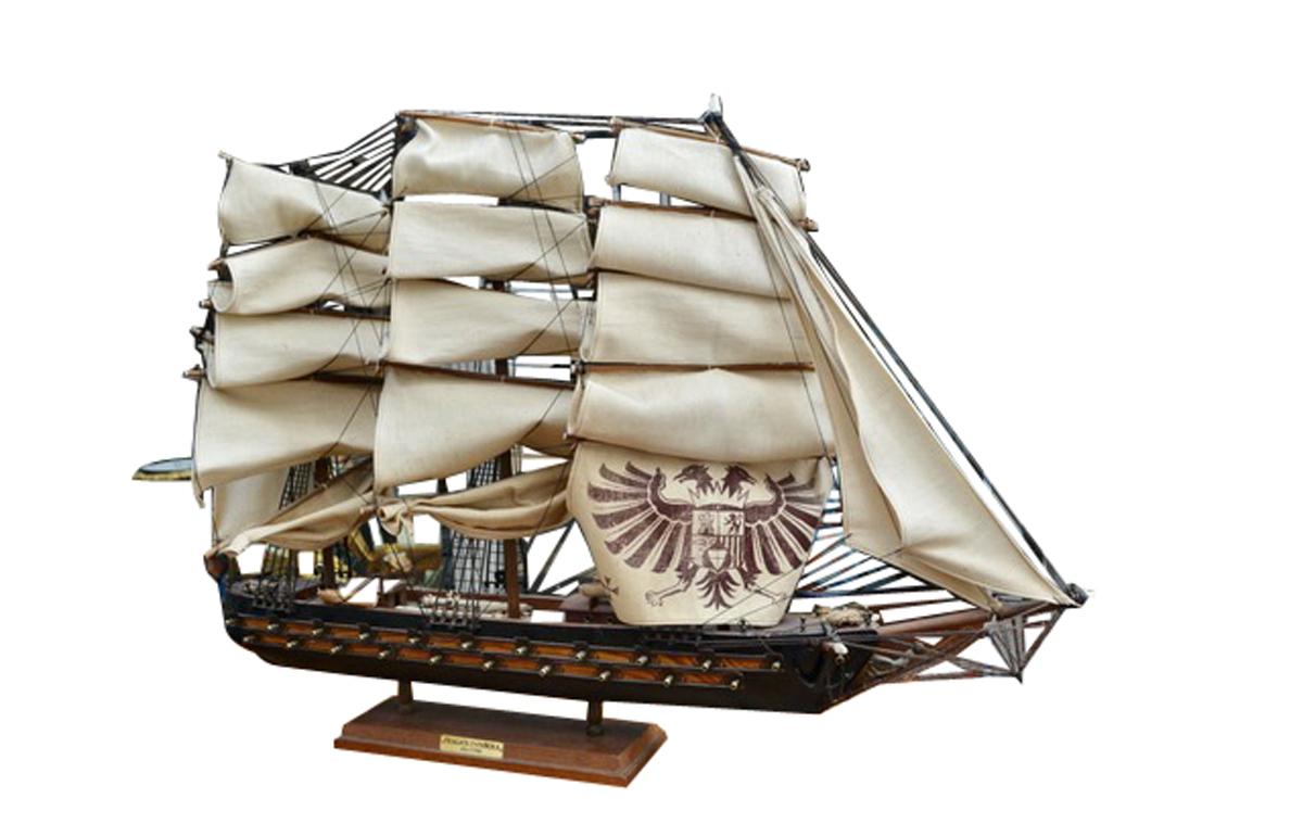 Mid-Century Spanish Souvenir Model of a late 18 Century Frigate  In Good Condition For Sale In Vancouver, British Columbia
