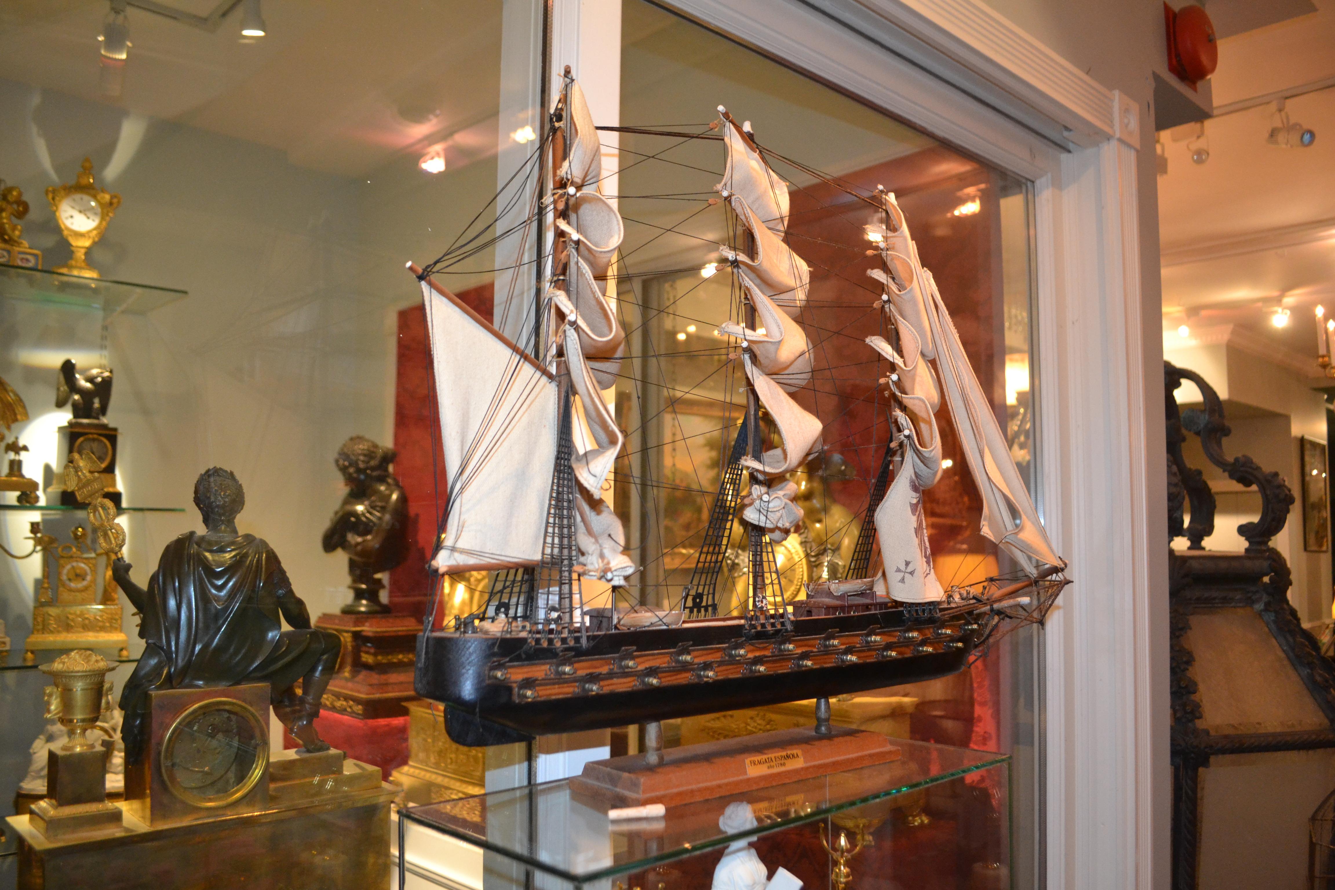 Hand-Crafted Mid-Century Spanish Souvenir Model of a late 18 Century Frigate For Sale