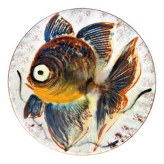 Mid-Century Spanish Studio Pottery Wall Plate with Fish Design, 1960s