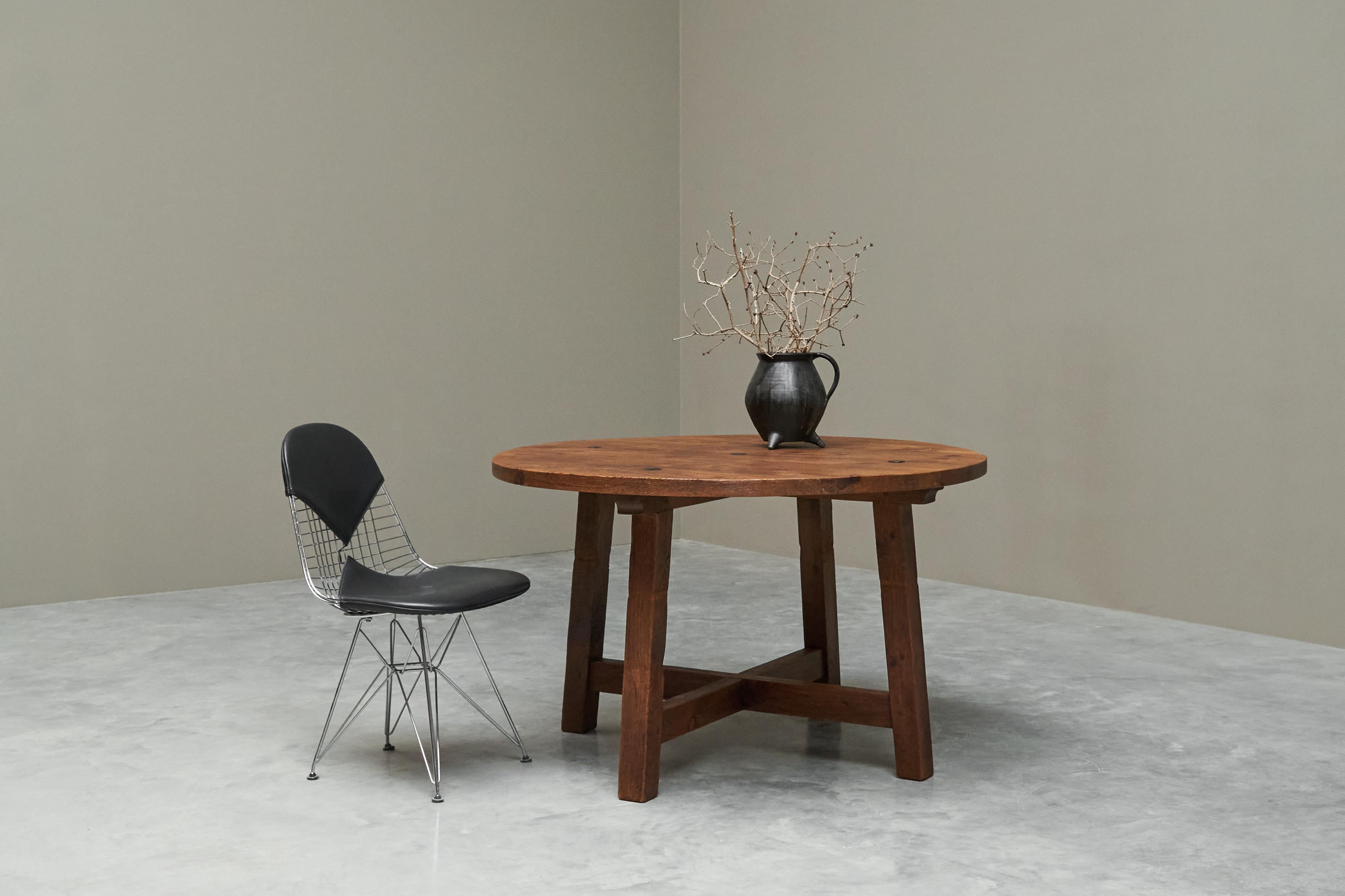 Mid-Century Modern Mid Century Spanish Style Dining or Center Table in Solid Wood and Wrought Iron For Sale