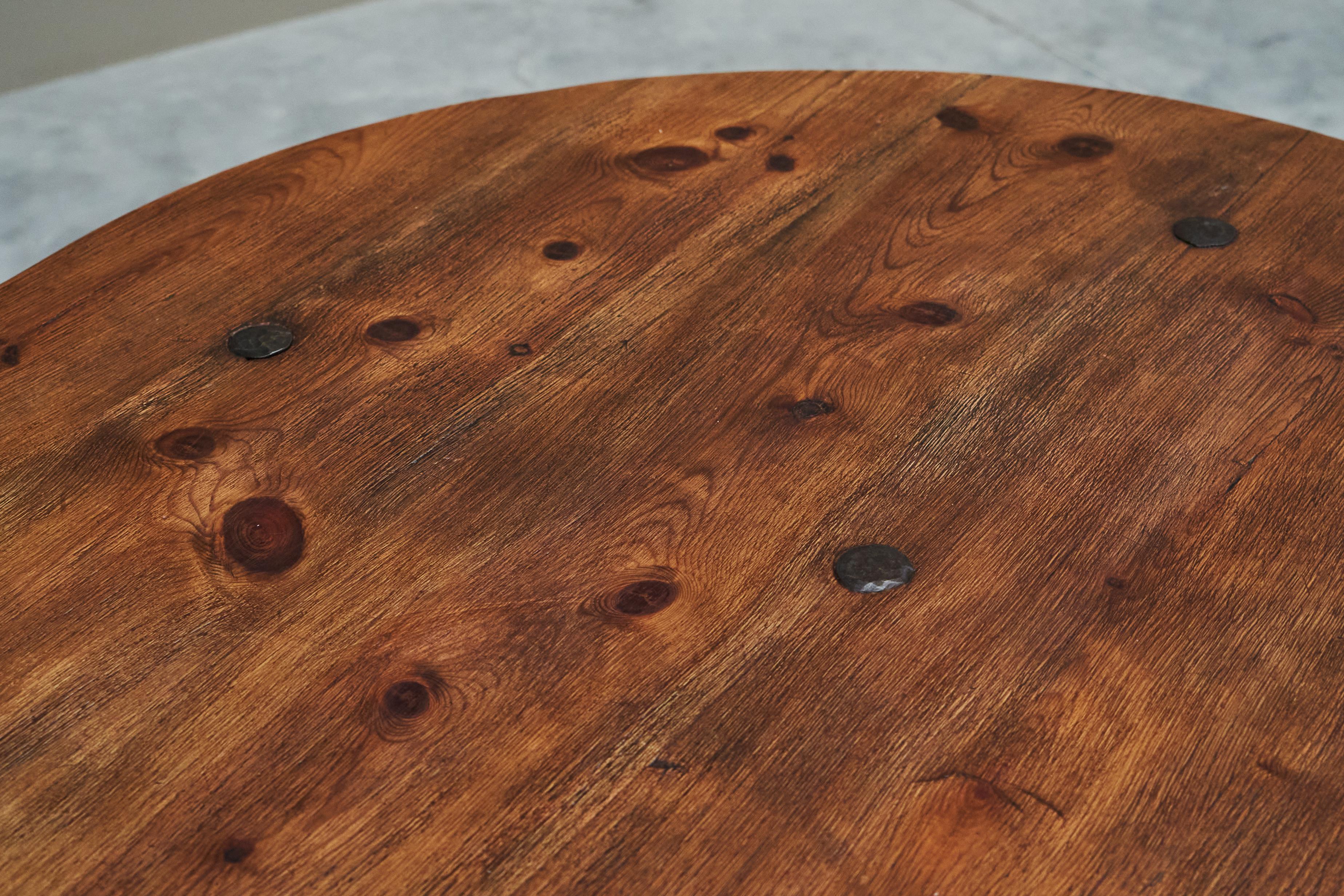 Hand-Crafted Mid Century Spanish Style Dining or Center Table in Solid Wood and Wrought Iron For Sale