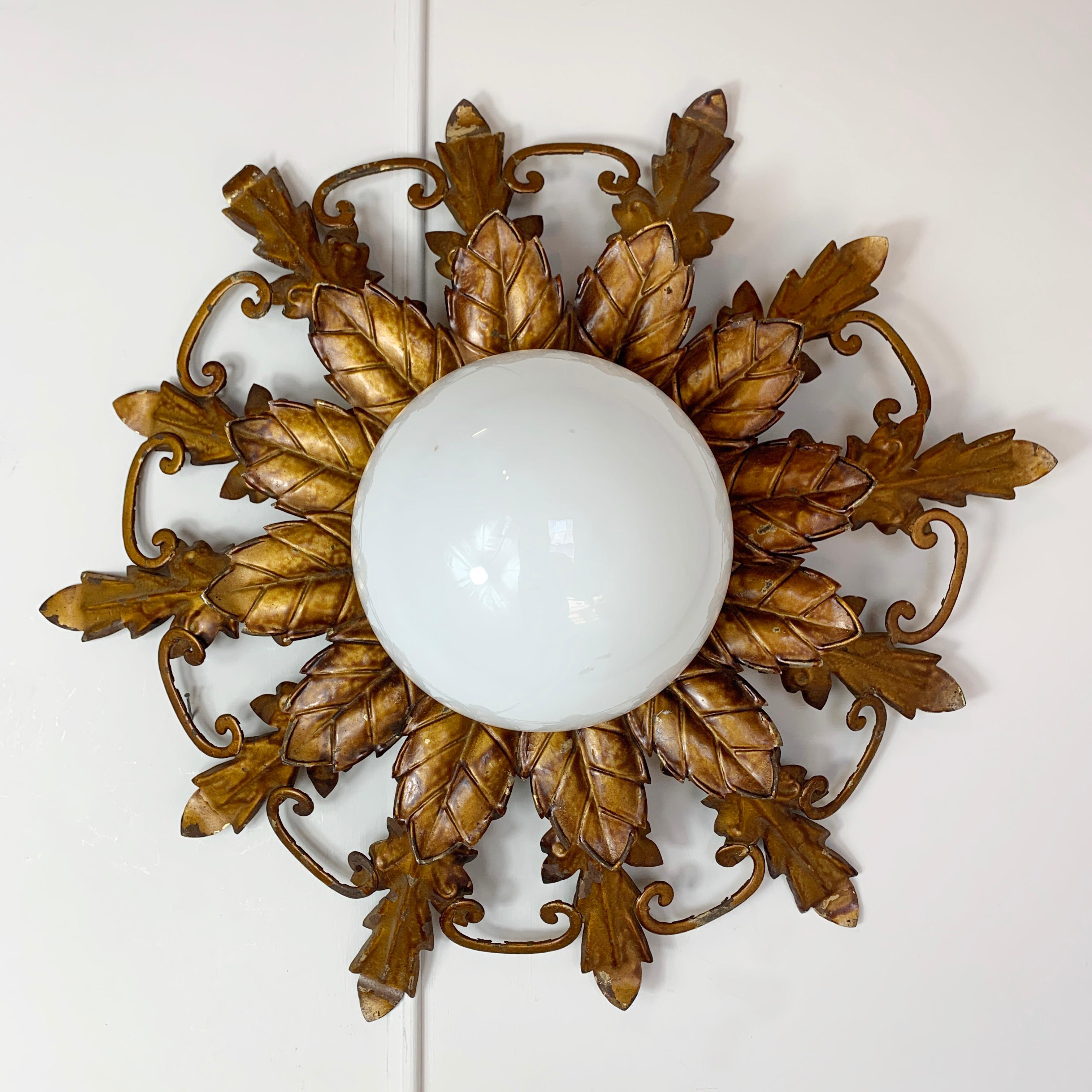 Late 20th Century Mid Century Spanish Sunburst Flush Light