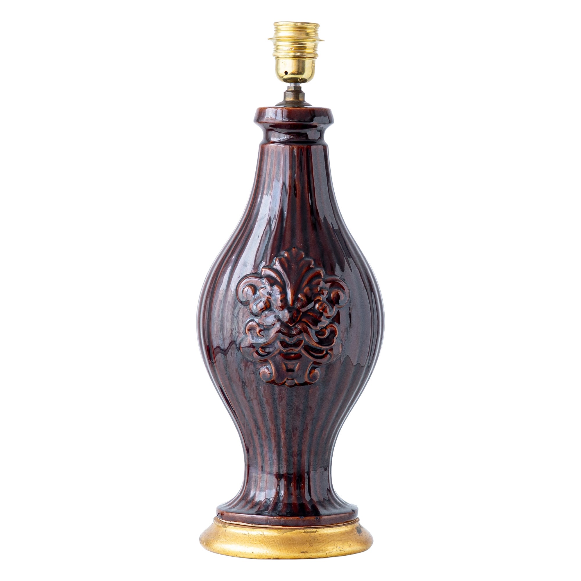 Mid-Century Spanish Table Lamp with Chocolate-Brown Glaze, 1960s in vendita