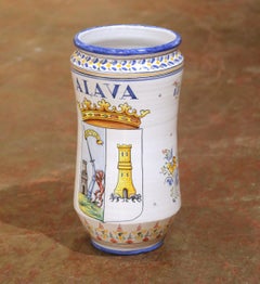 Mid-Century Spanish Talavera Pottery Umbrella Stand with Alava Crest