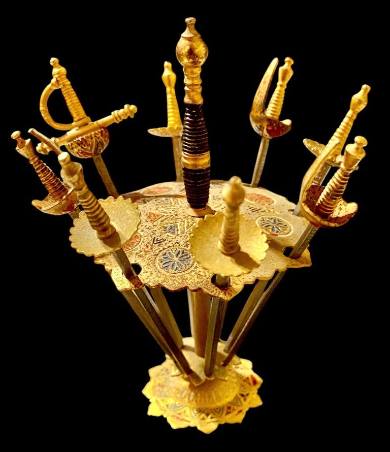 Mid Century Spanish Vintage Toledo 8 Sword Cocktail Martini Sticks