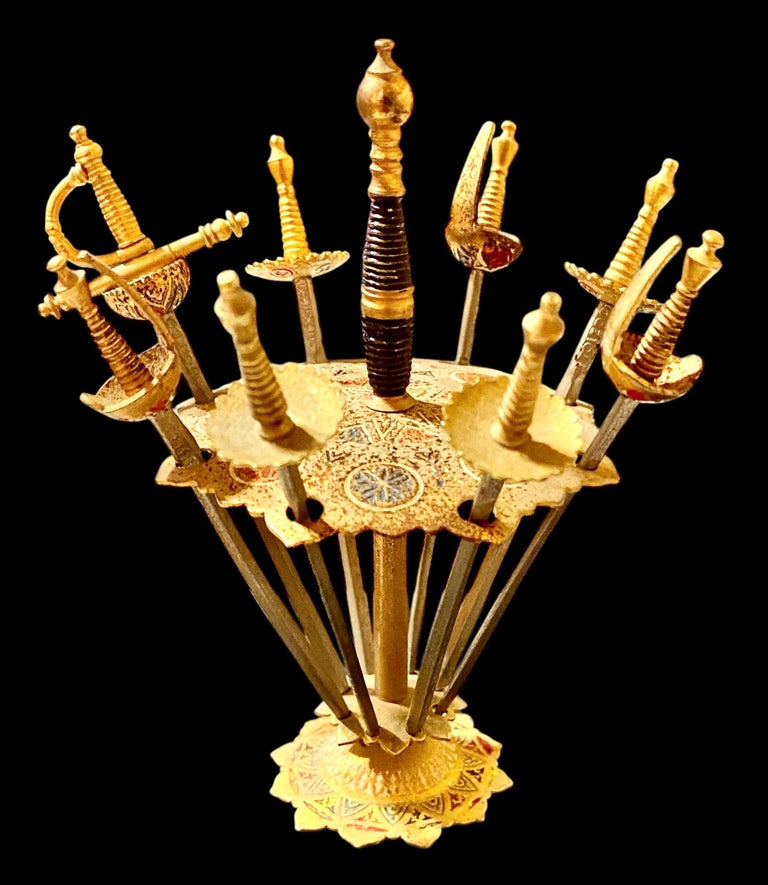 Mid Century Spanish Vintage Toledo 8 Sword Cocktail Martini Sticks