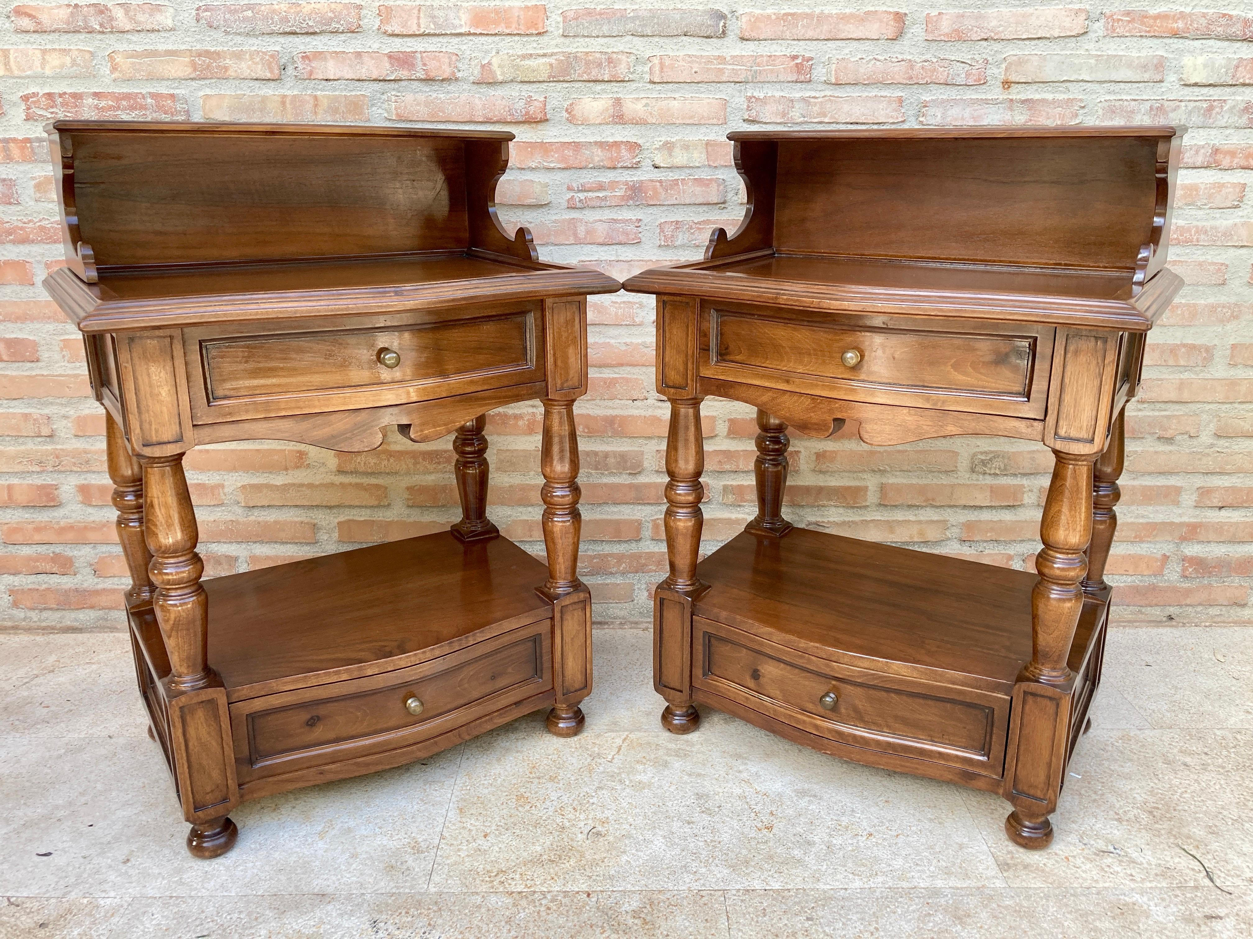 Spanish Colonial Mid-Century Spanish Wood Nightstands, Set of 2 For Sale