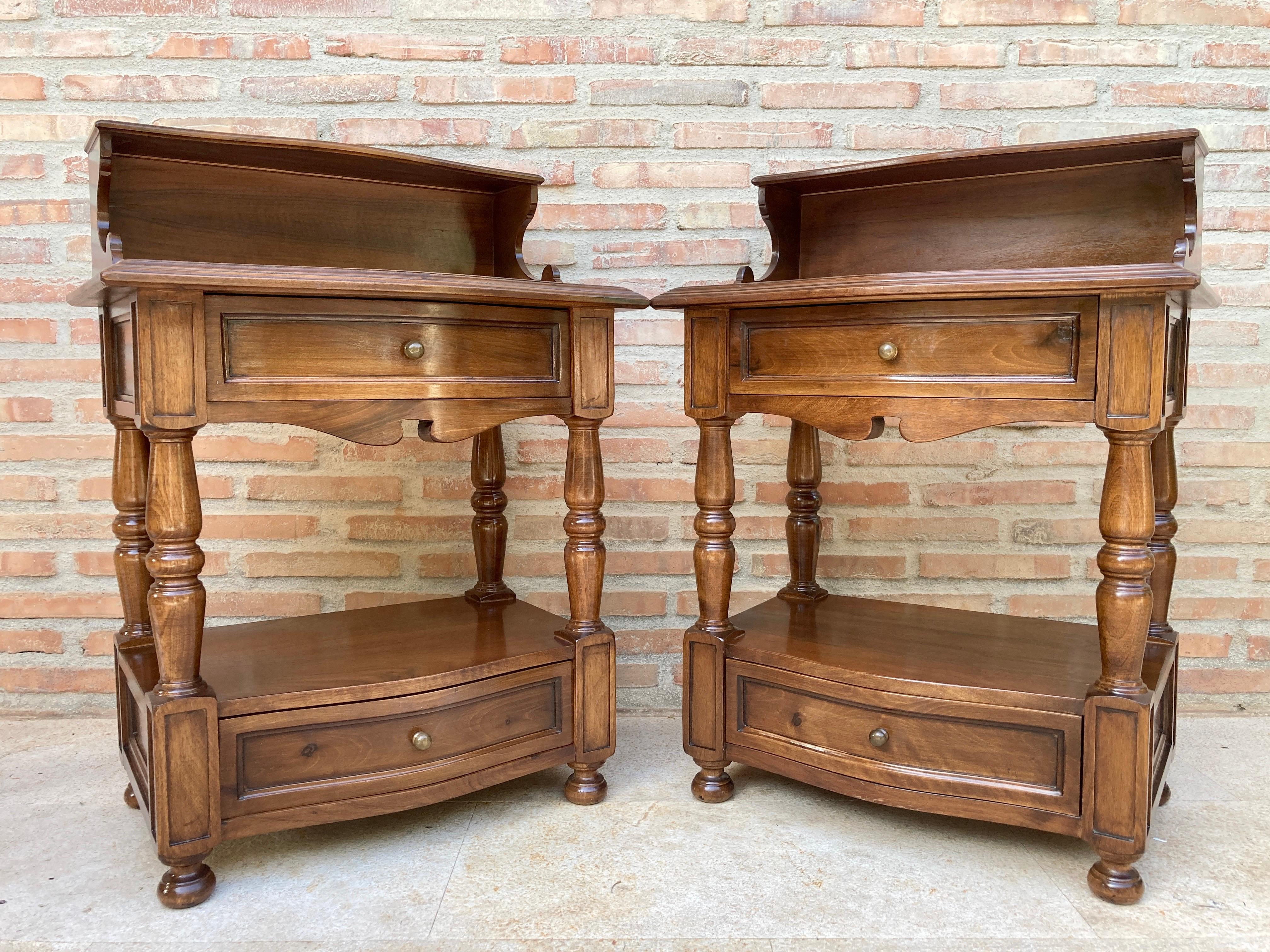 Mid-Century Spanish Wood Nightstands, Set of 2 In Good Condition For Sale In Miami, FL
