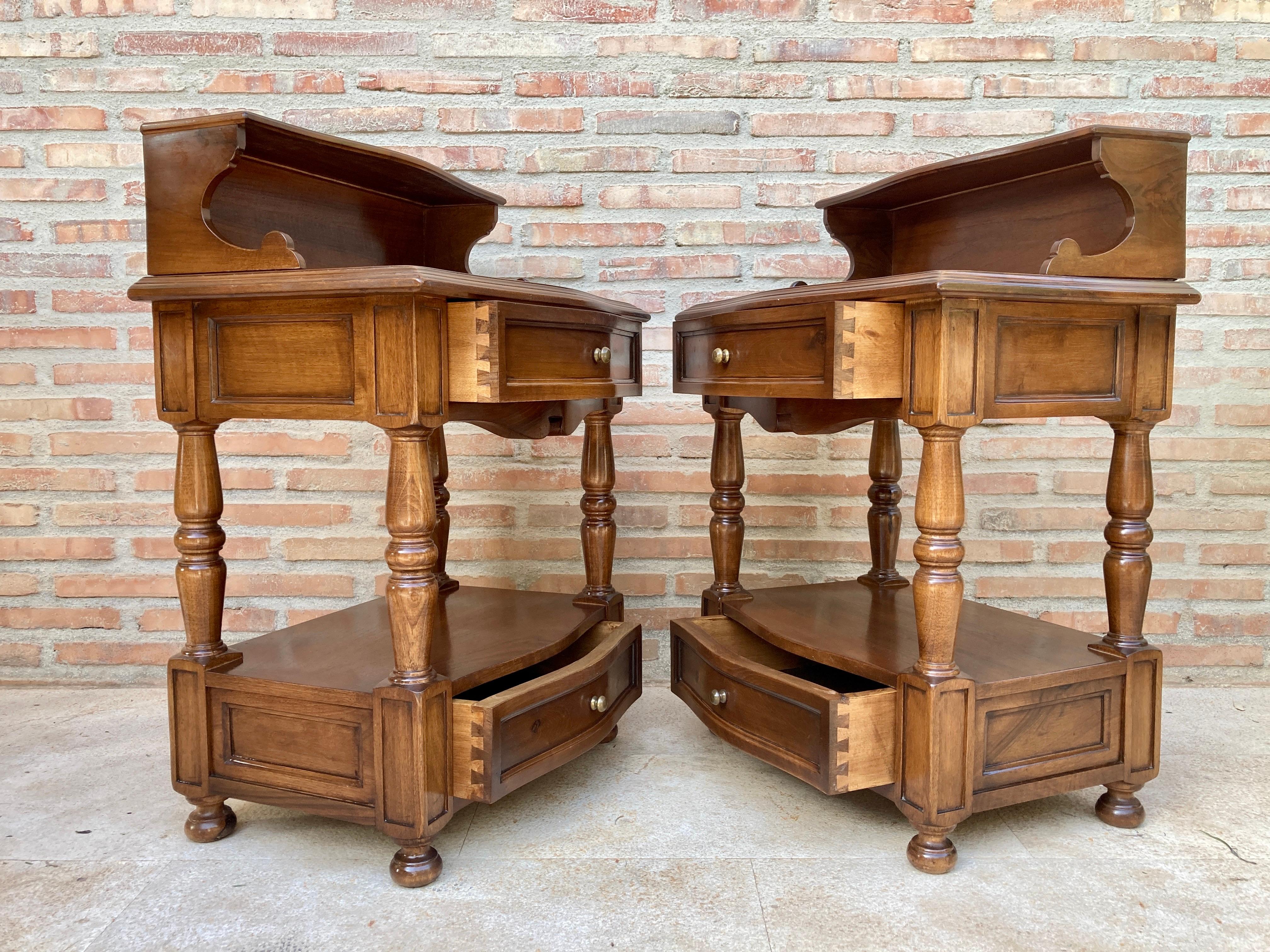 20th Century Mid-Century Spanish Wood Nightstands, Set of 2 For Sale
