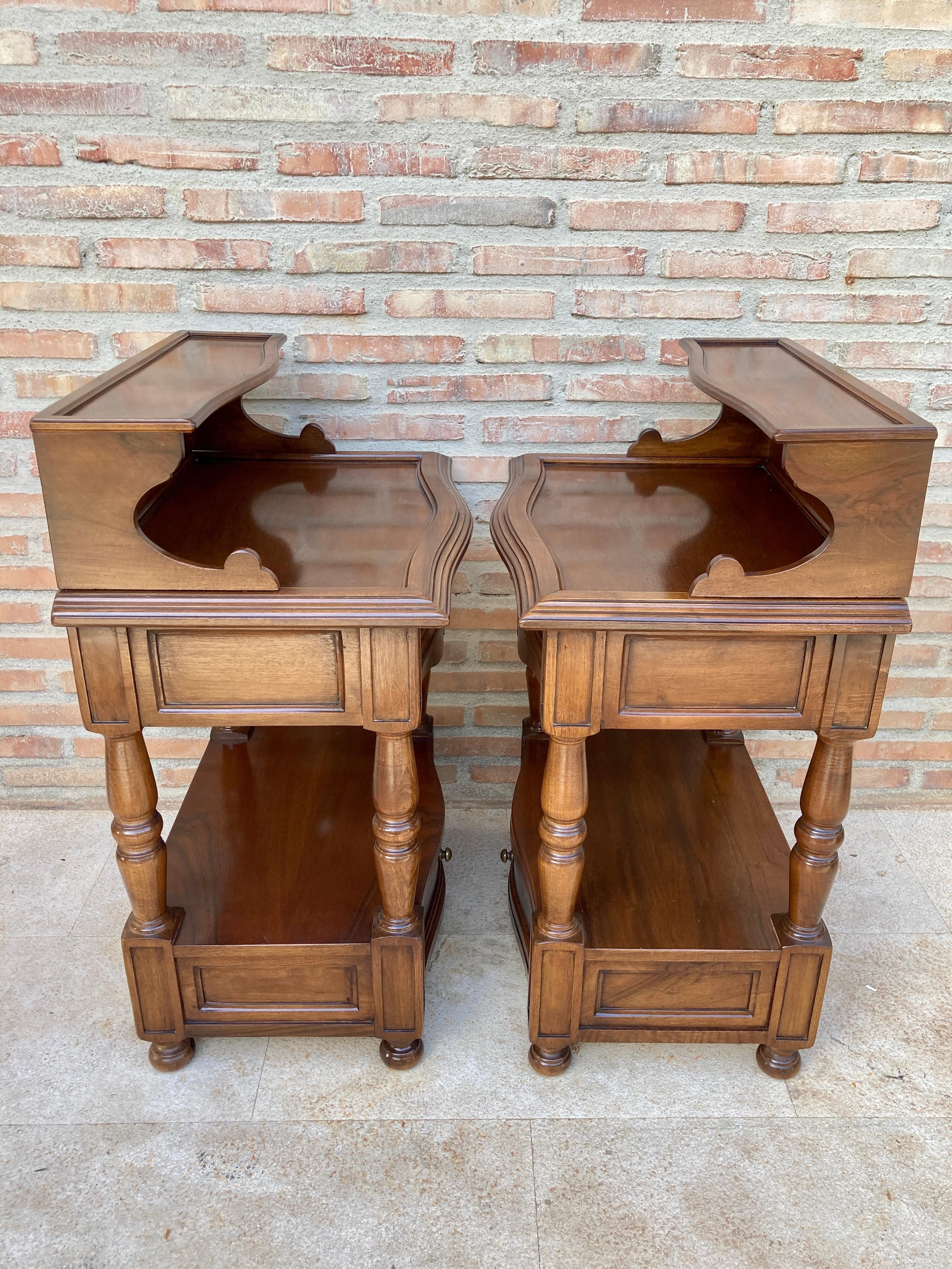 Walnut Mid-Century Spanish Wood Nightstands, Set of 2 For Sale