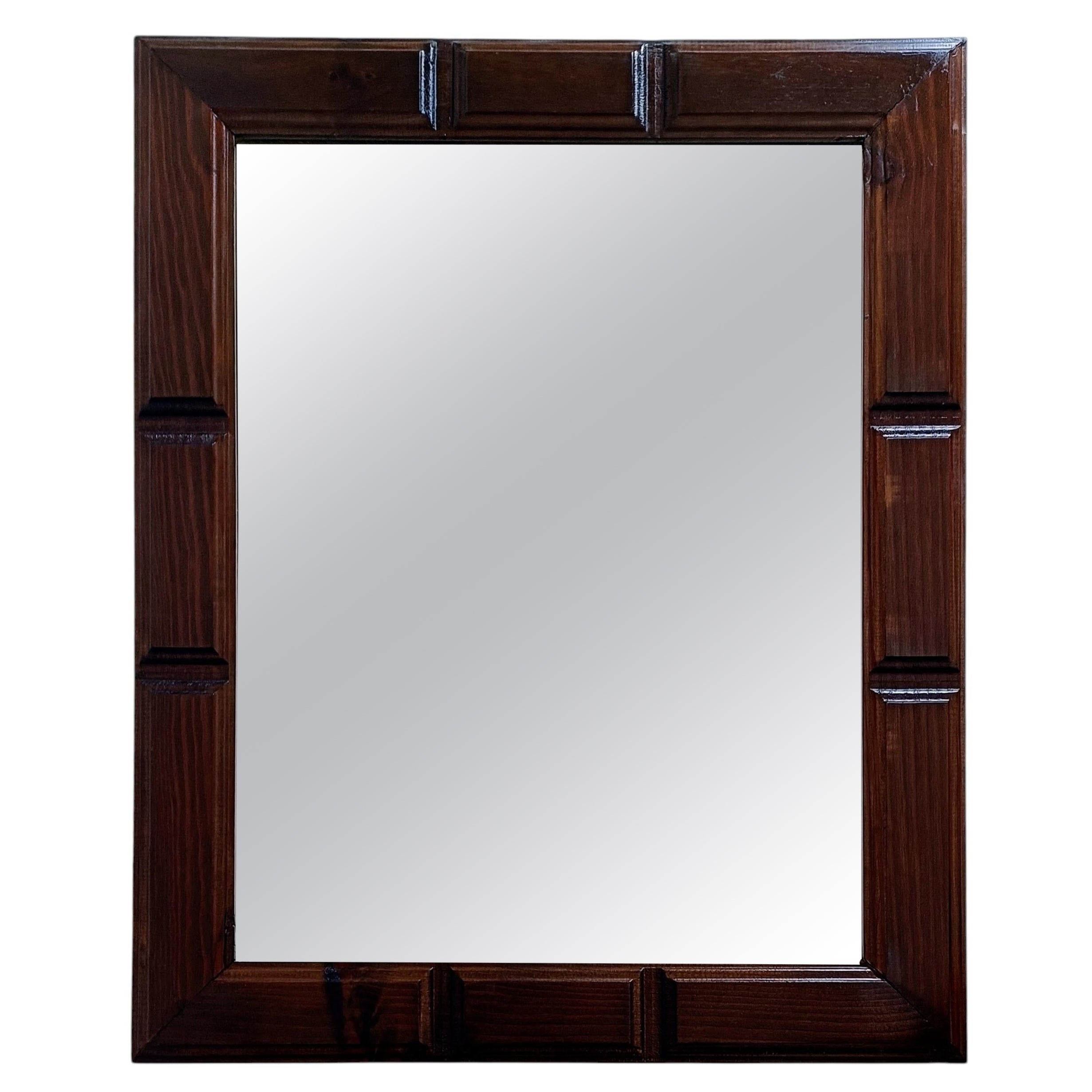 Mid-Century Spanish Wood Wall Mirror– Castilian Style, 1950s