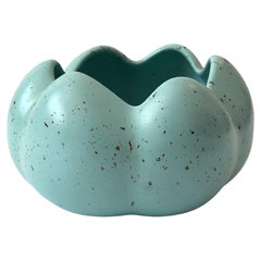 Retro Mid Century Speckled Blue Scalloped Bowl