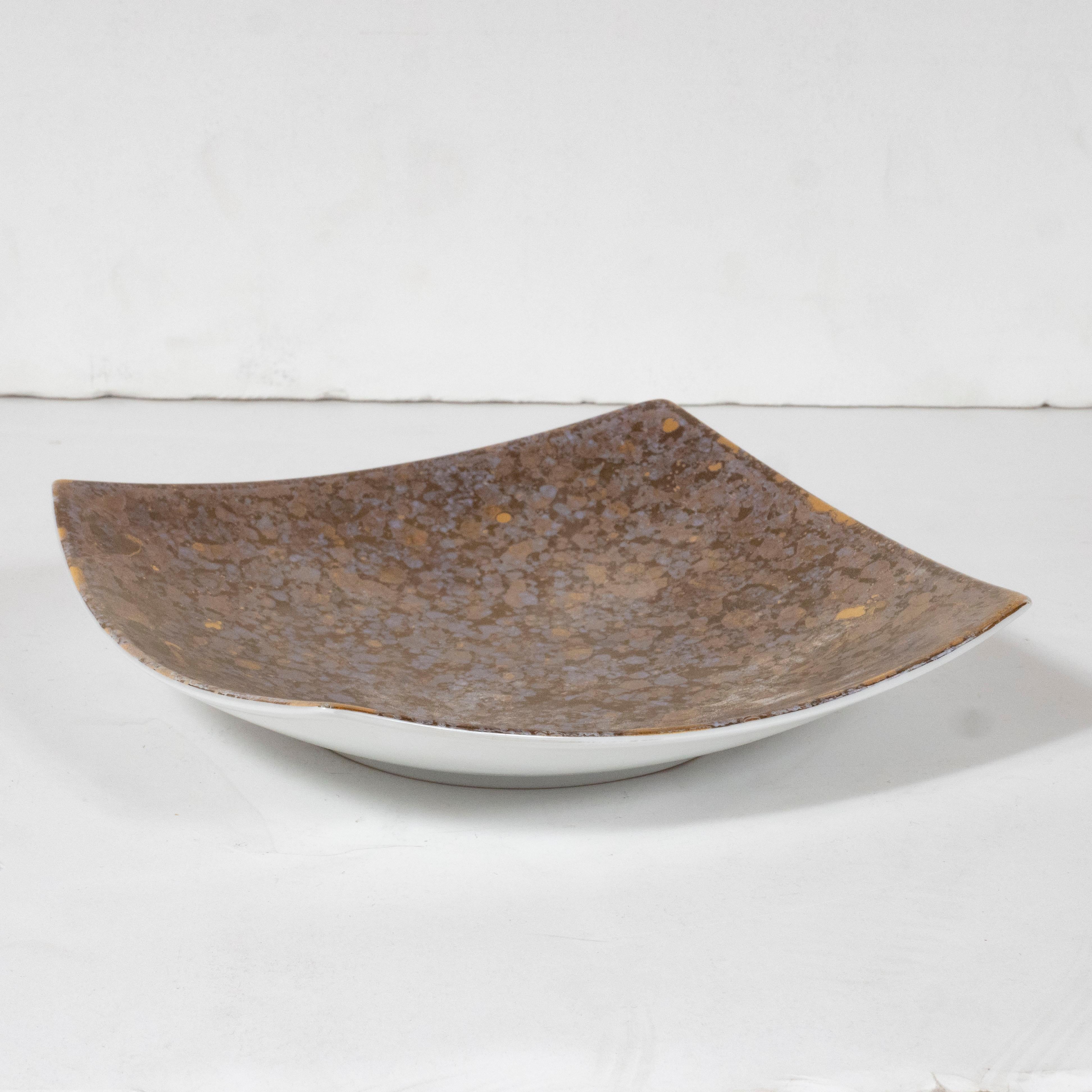 German Midcentury Speckled Bronze & White Porcelain Decorative Dish by Rosenthal For Sale