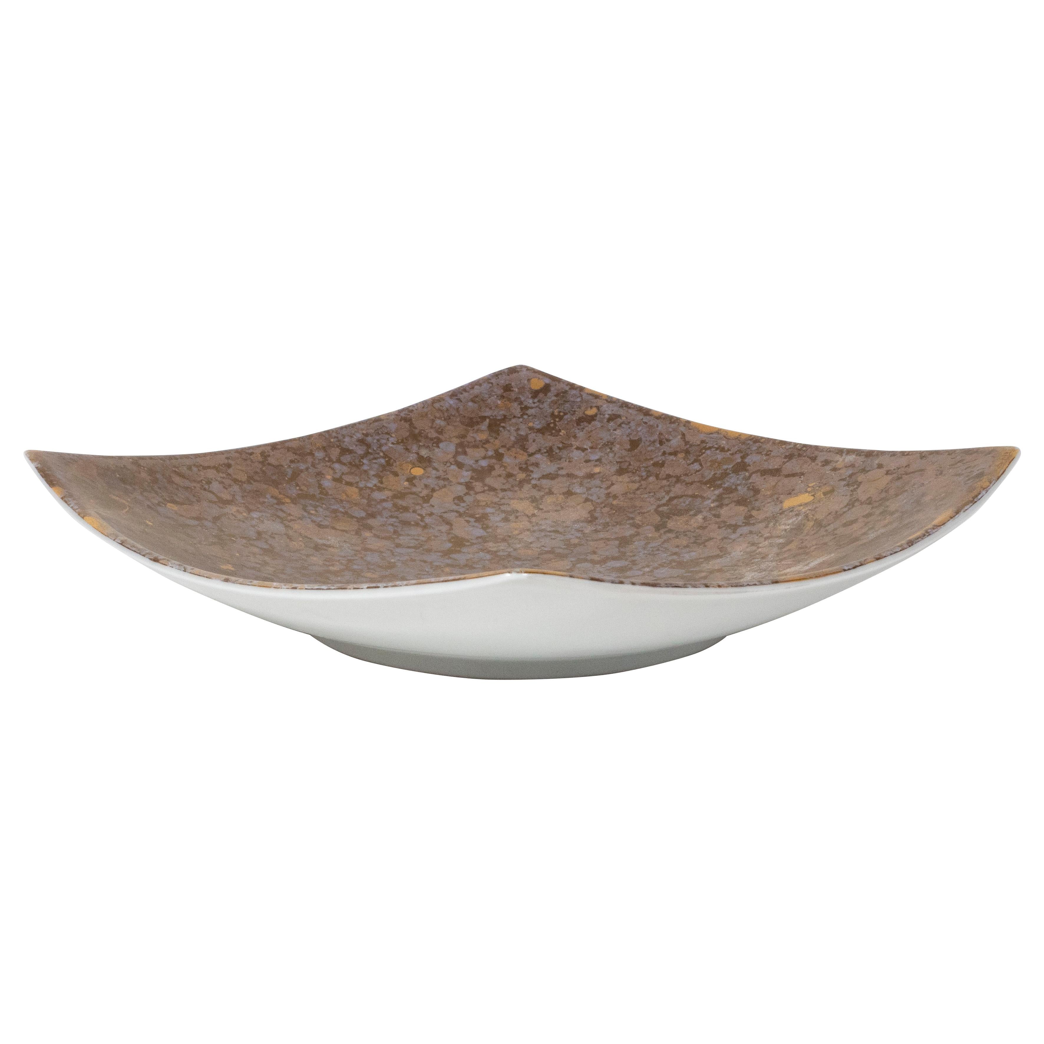 Midcentury Speckled Bronze & White Porcelain Decorative Dish by Rosenthal In Excellent Condition For Sale In New York, NY