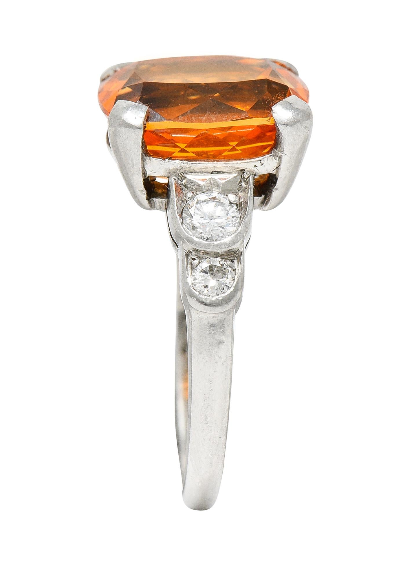 Mid-Century Spessartine Garnet Diamond Palladium Cocktail Ring 4