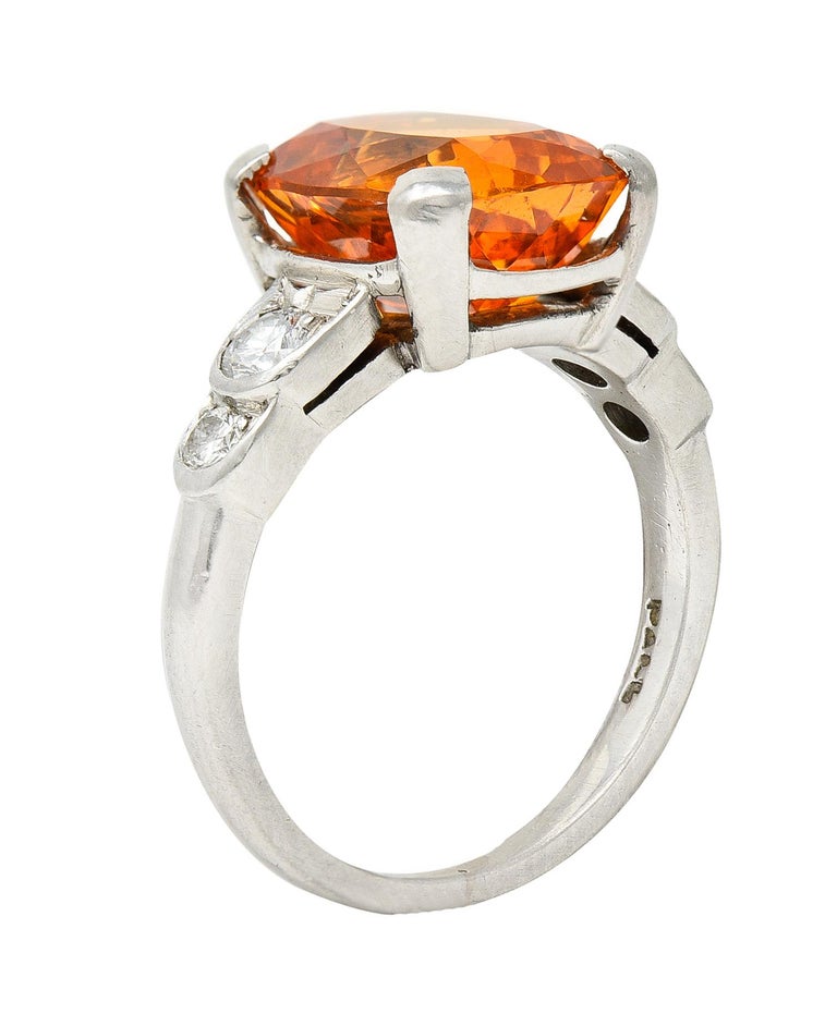 Mid-Century Spessartine Garnet Diamond Palladium Cocktail Ring For Sale 6