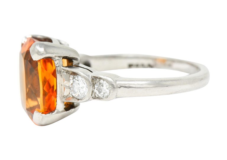 Women's or Men's Mid-Century Spessartine Garnet Diamond Palladium Cocktail Ring For Sale