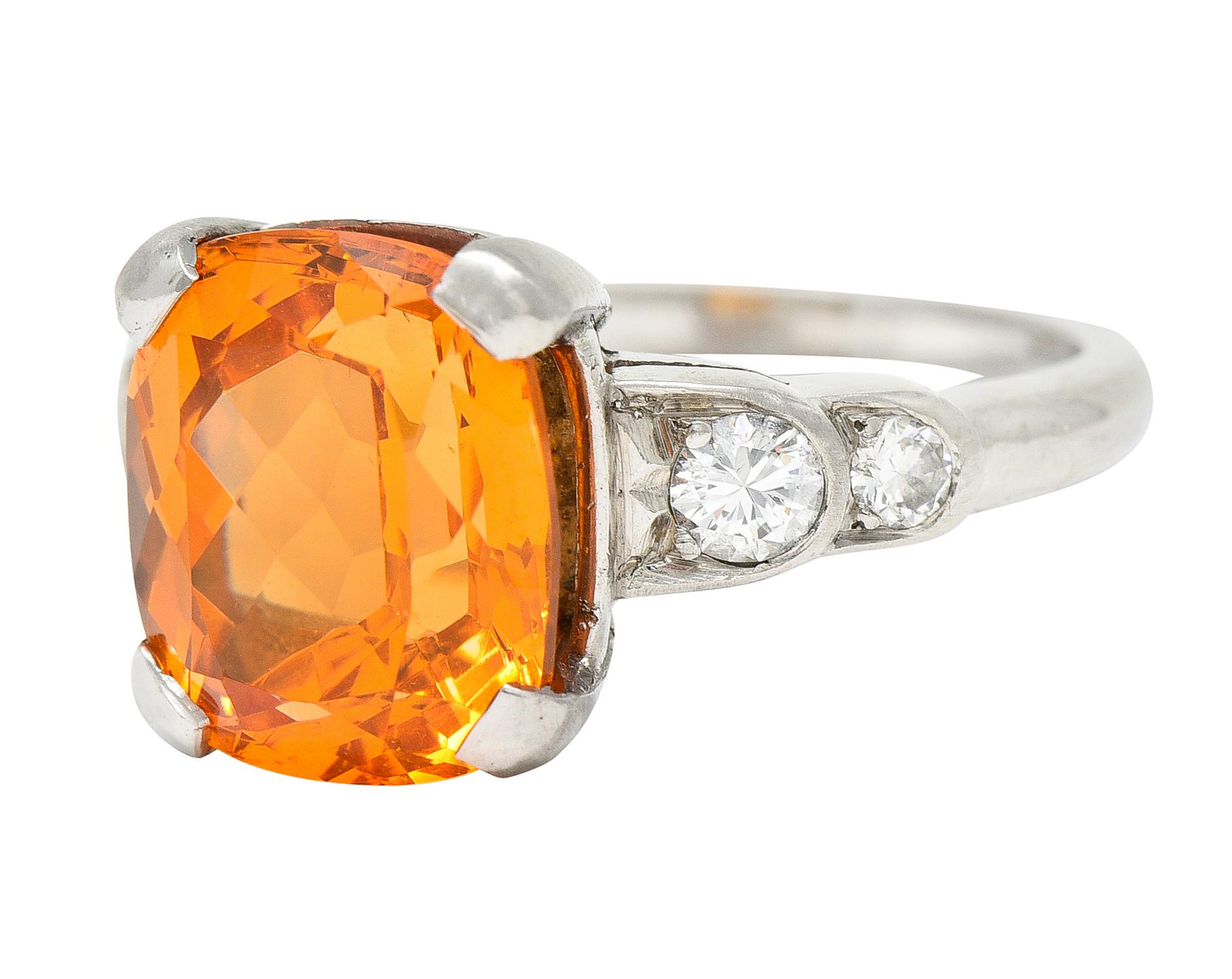 Women's or Men's Mid-Century Spessartine Garnet Diamond Palladium Cocktail Ring