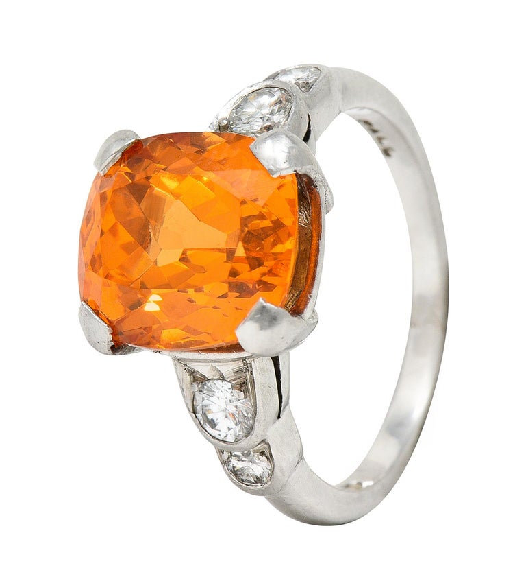 Mid-Century Spessartine Garnet Diamond Palladium Cocktail Ring For Sale 3