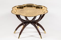 Midcentury Spider Leg Folding Tray Table with Brass Tray