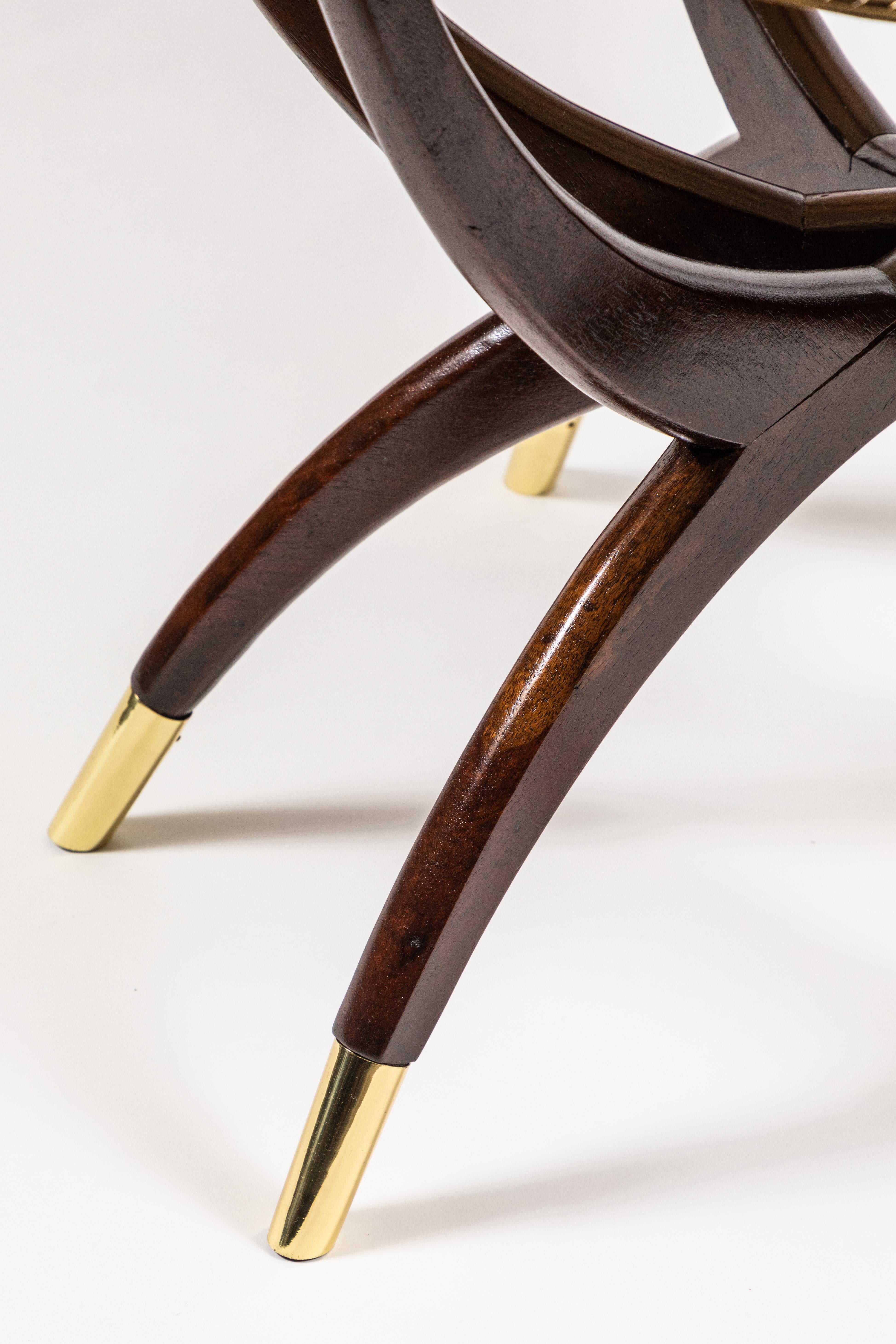 Moorish Midcentury Spider Leg Folding Tray Table with Brass Tray