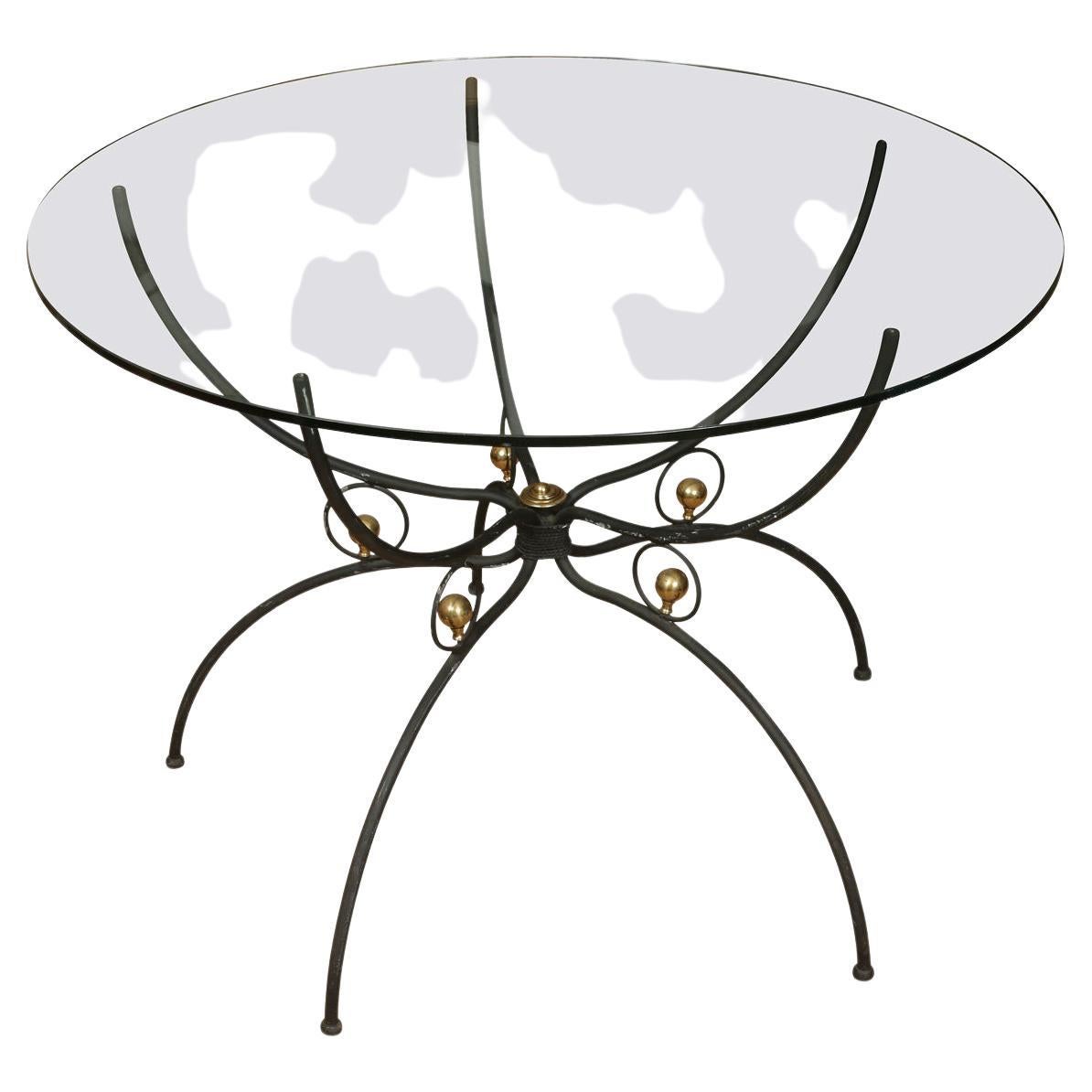 Table ronde mi-siècle avec plateau en verre en forme d'araignée