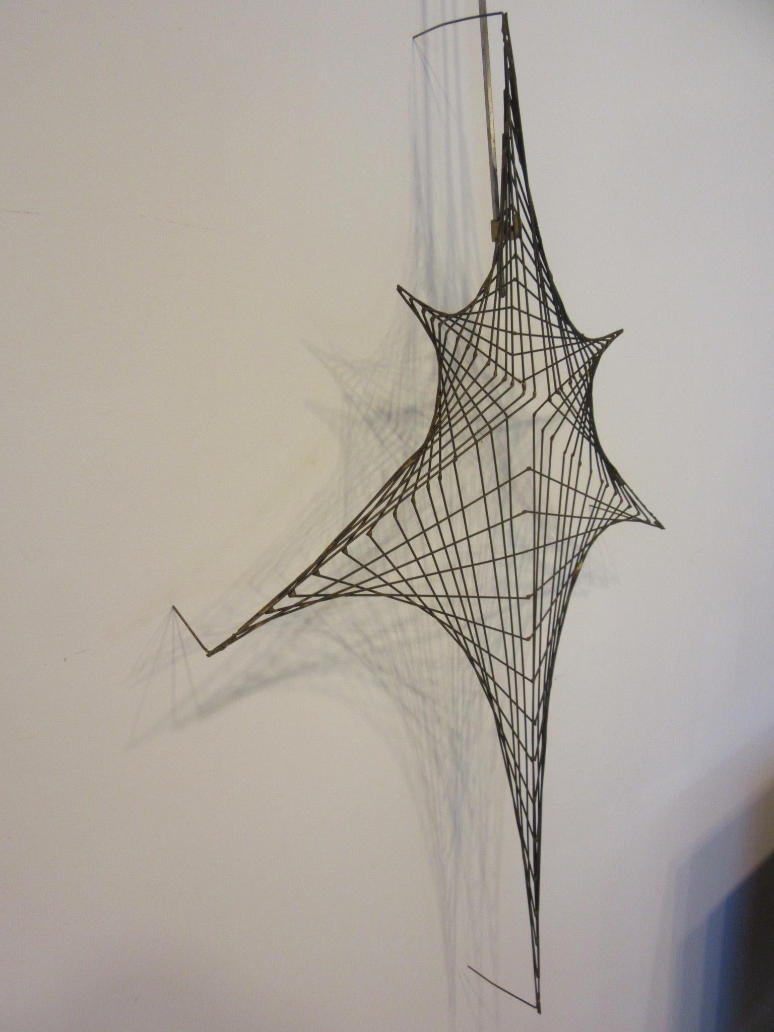 American Midcentury Spider Web Metal Wire Wall Sculpture in the Style of Bertoia For Sale