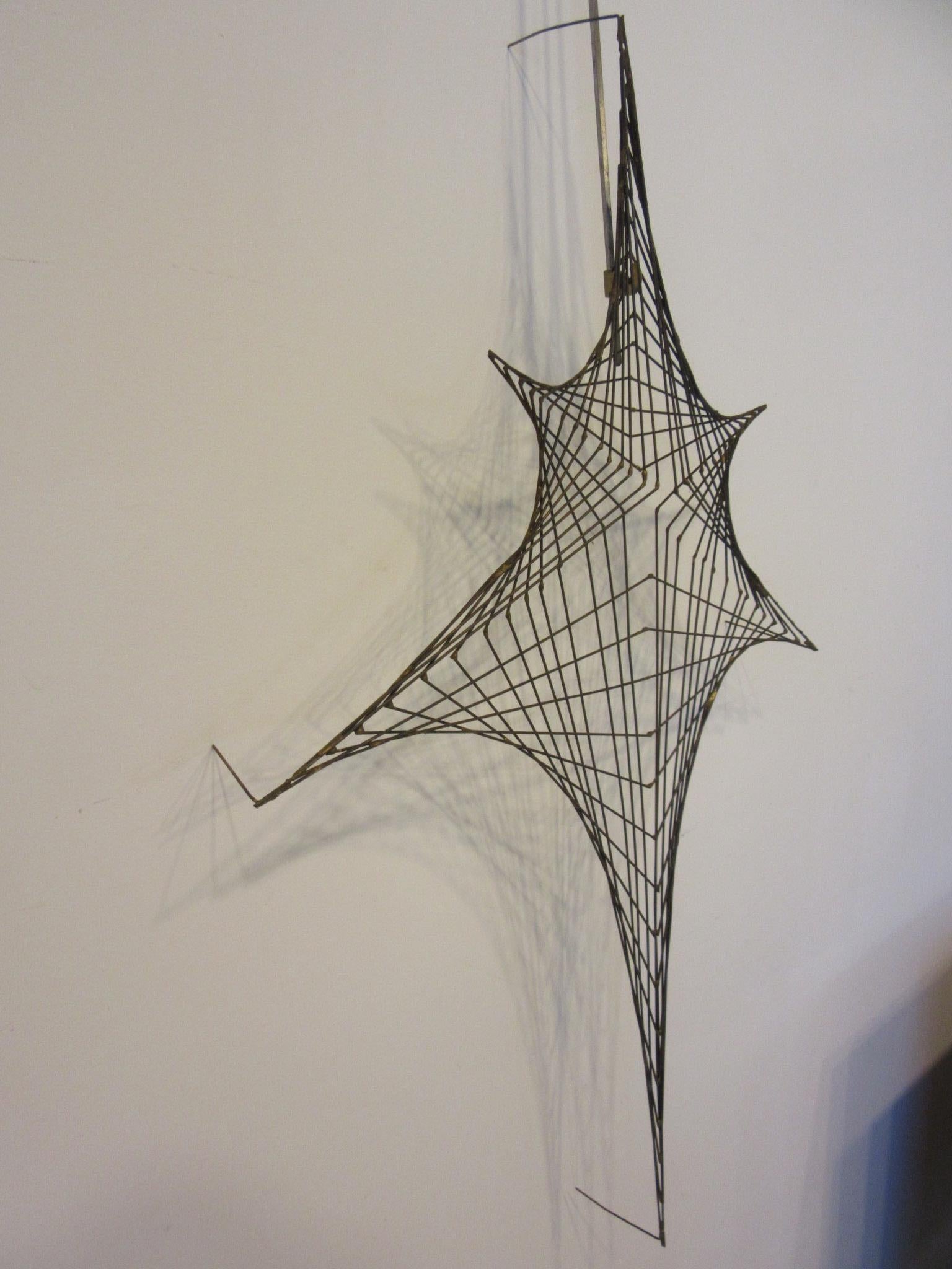 American Midcentury Spider Web Metal Wire Wall Sculpture in the Style of Bertoia