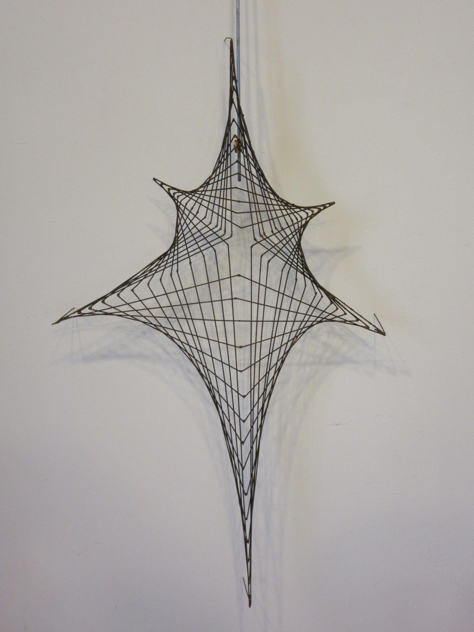 Midcentury Spider Web Metal Wire Wall Sculpture in the Style of Bertoia In Good Condition For Sale In Cincinnati, OH