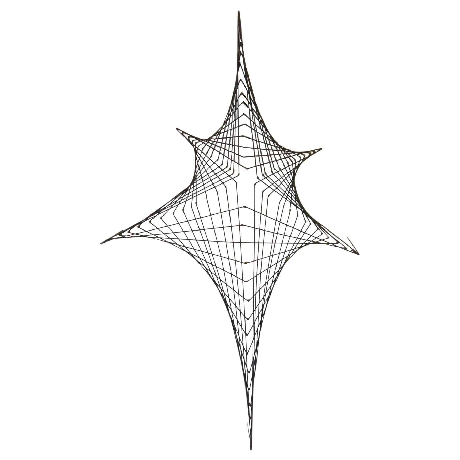 Midcentury Spider Web Metal Wire Wall Sculpture in the Style of Bertoia