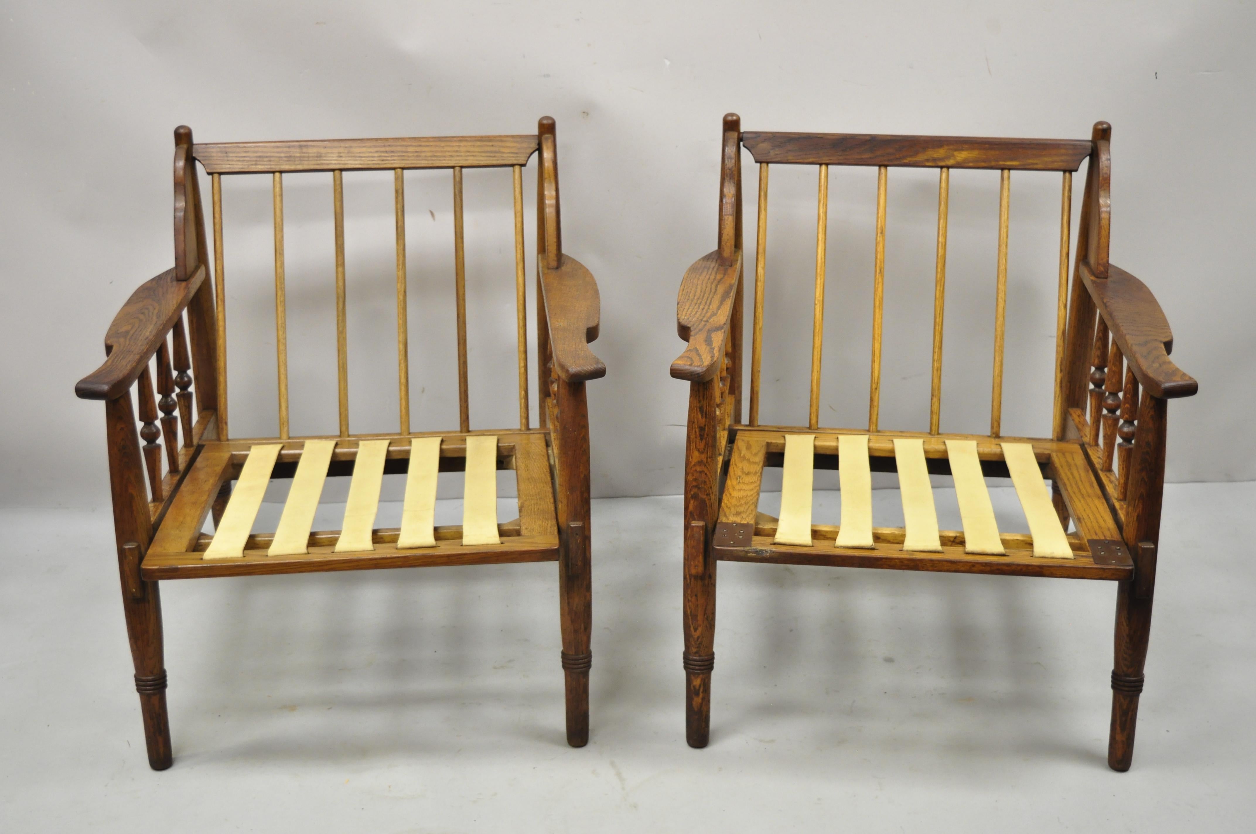 Mid Century Spindle Back Oak Wood Danish Style Lounge Club Chairs, a Pair 6