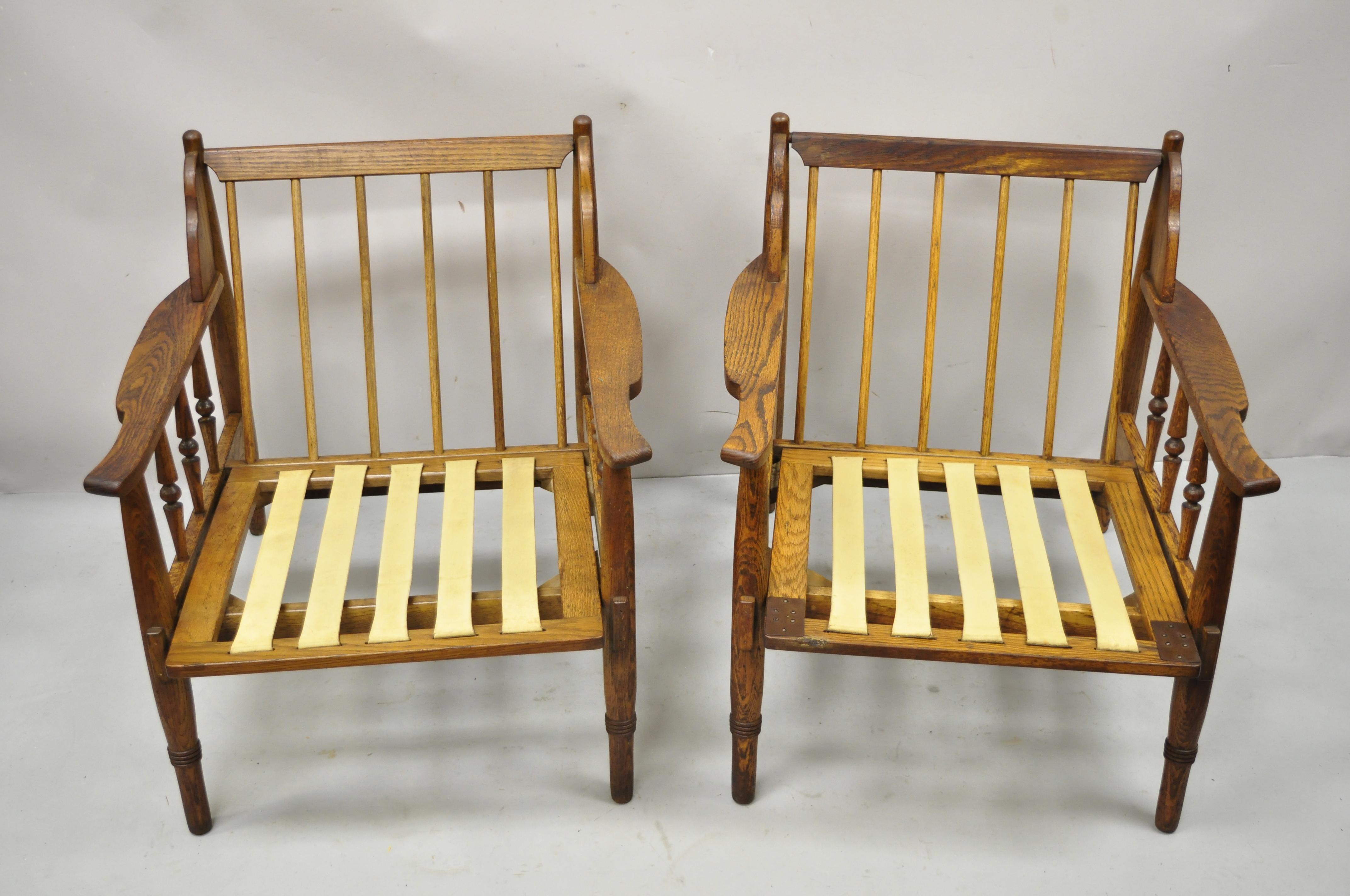 Mid-Century Modern Mid Century Spindle Back Oak Wood Danish Style Lounge Club Chairs, a Pair