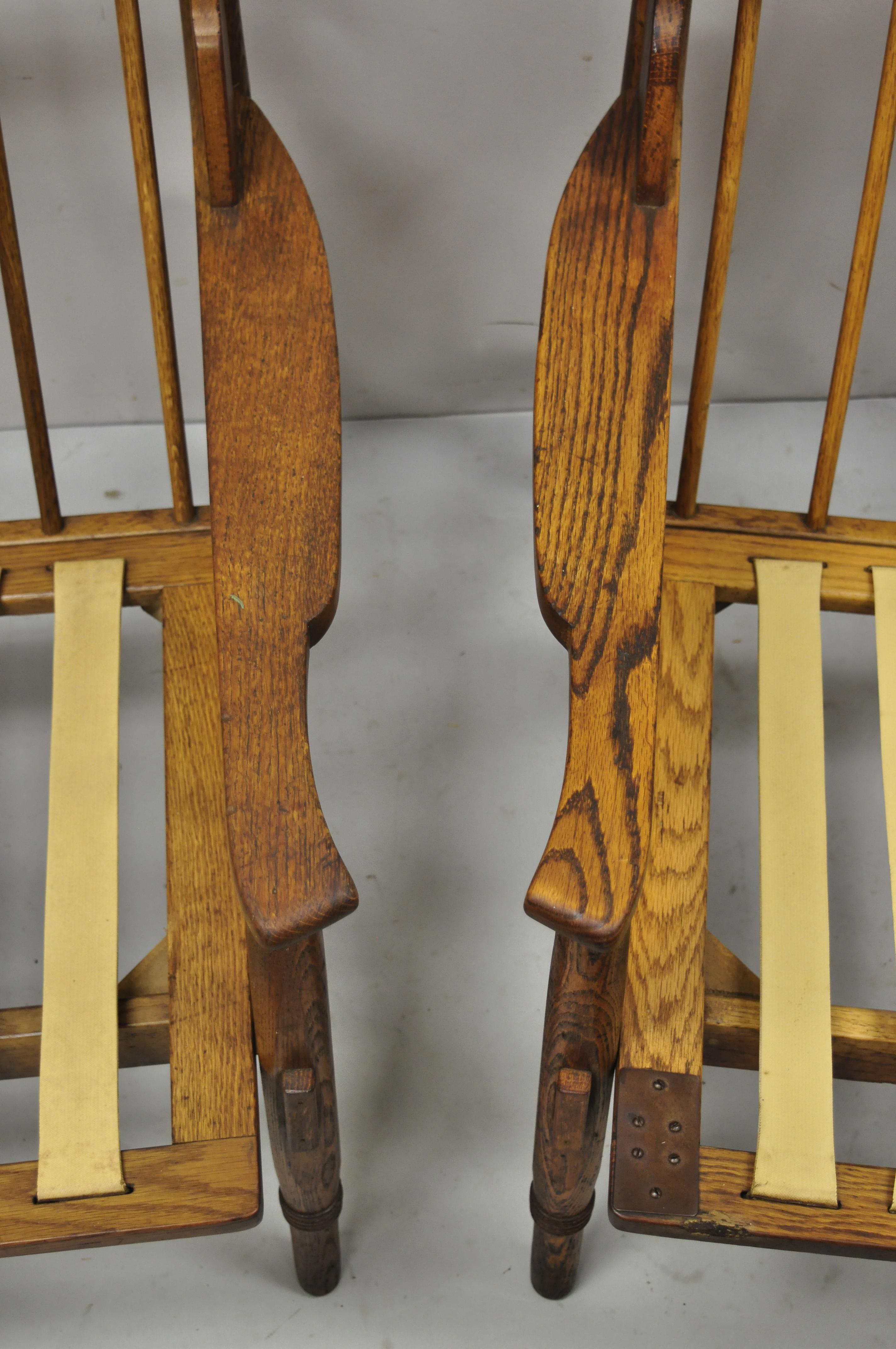 North American Mid Century Spindle Back Oak Wood Danish Style Lounge Club Chairs, a Pair