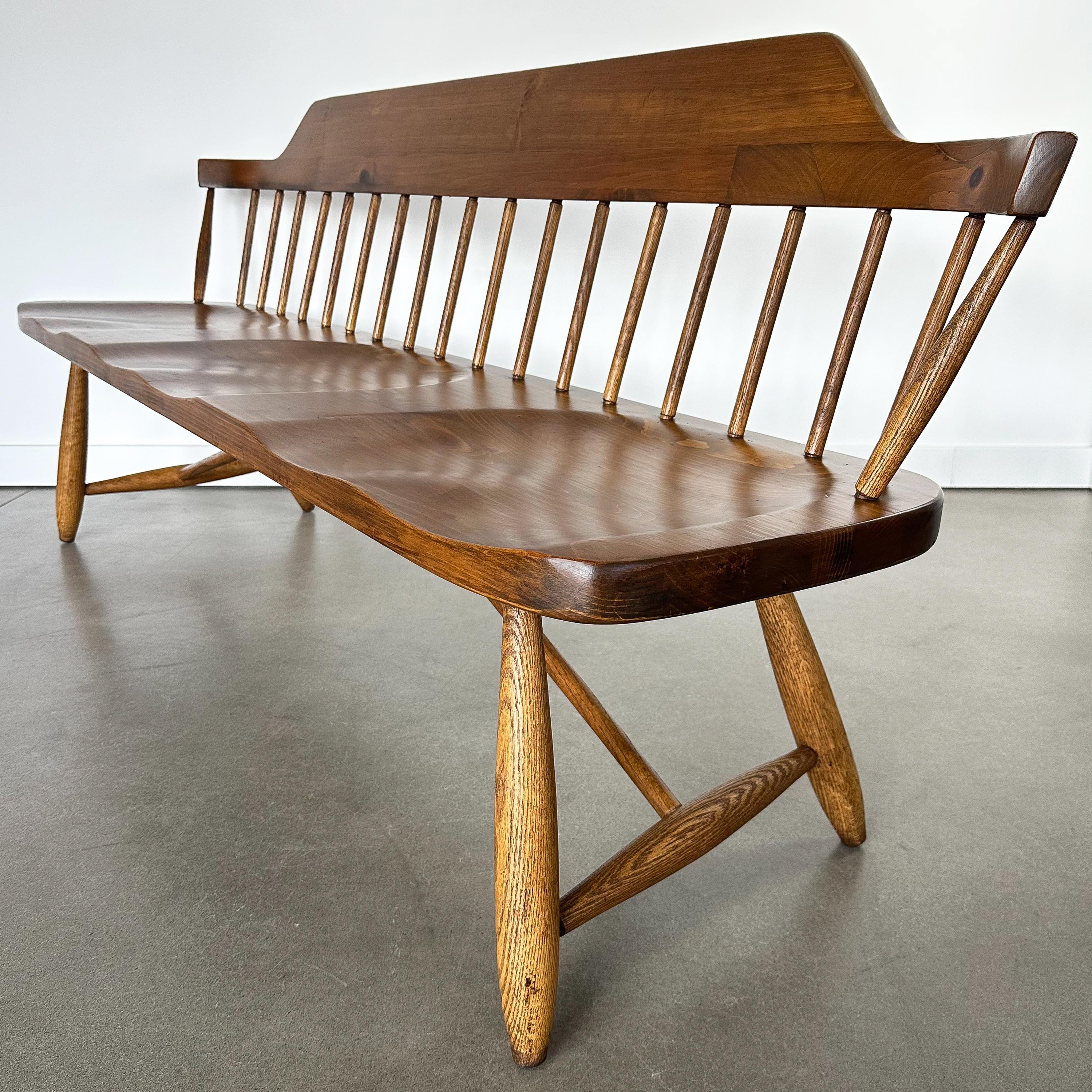 Mid-20th Century Mid-Century Spindle Back Three Seat Bench by Conant Ball Bench