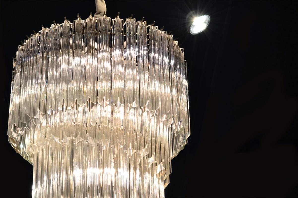 American Midcentury Spiral Glass Chandelier For Sale