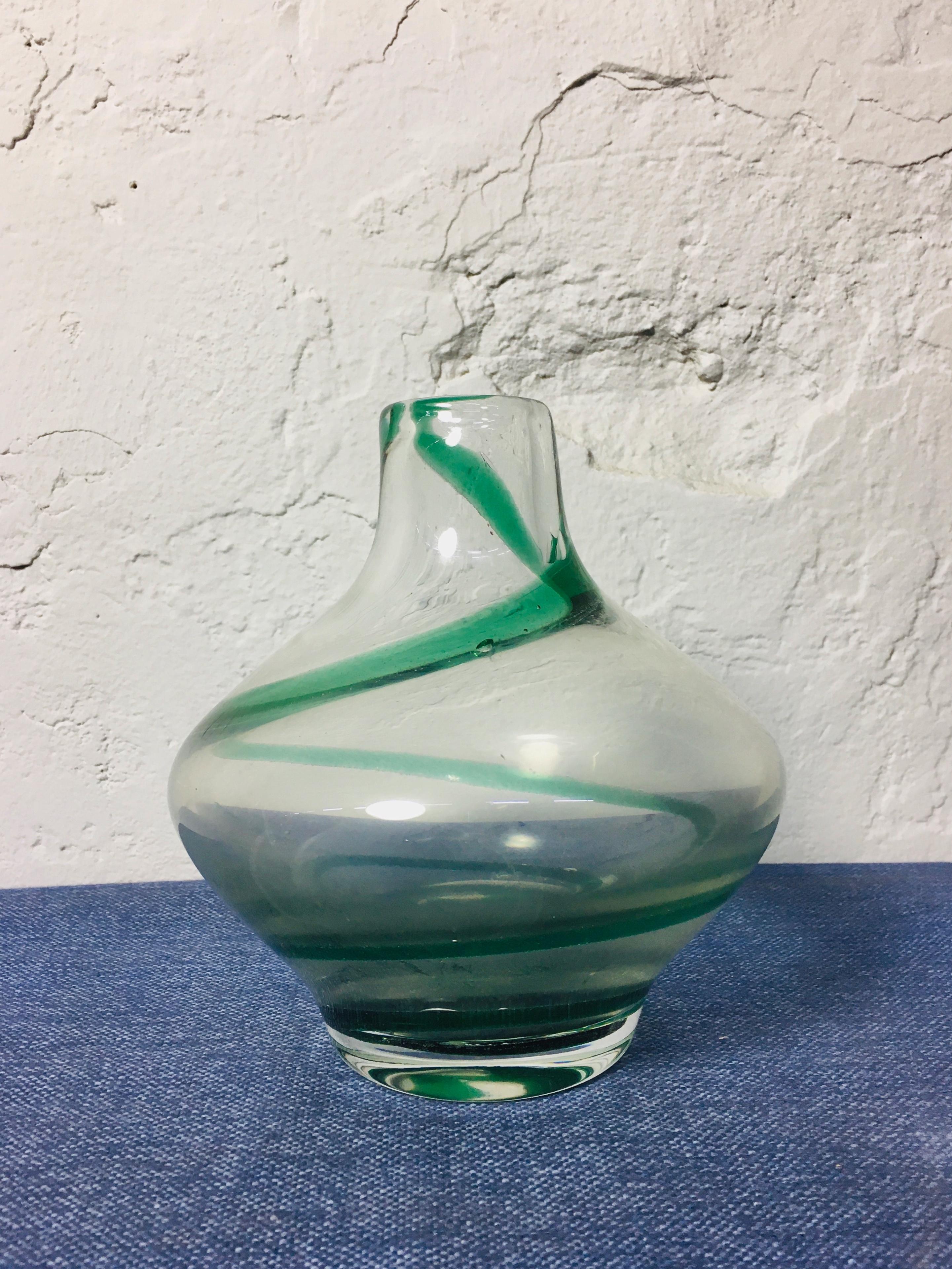 Mid-Century Modern Mid-Century Clear Glass Table Vase with Painted Spiral Pattern 1970s For Sale