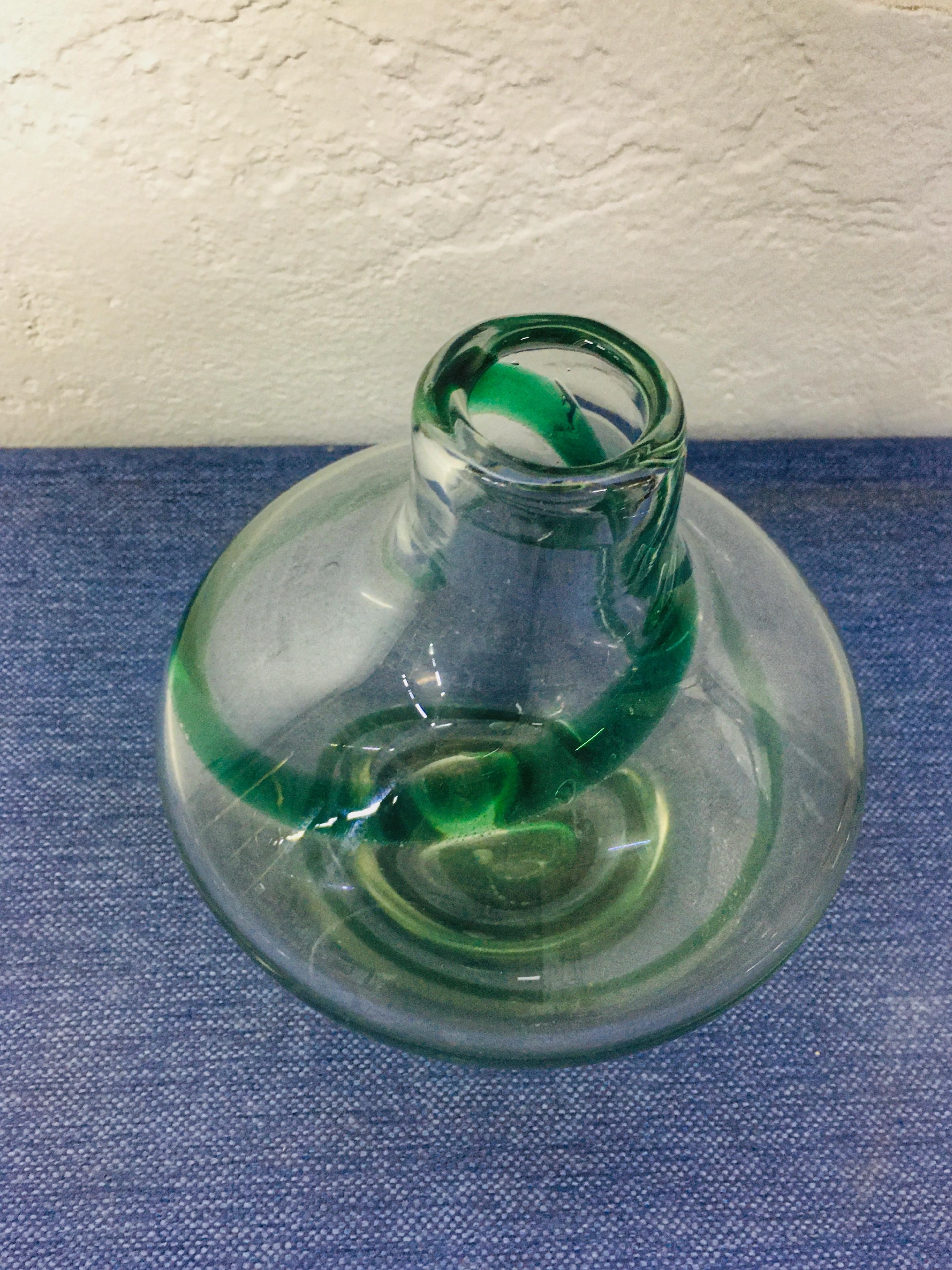 Late 20th Century Mid-Century Clear Glass Table Vase with Painted Spiral Pattern 1970s For Sale
