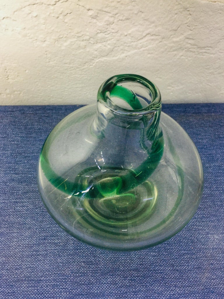 MidCentury Clear Glass Table Vase with Painted Spiral Pattern 1970s For Sale at 1stDibs