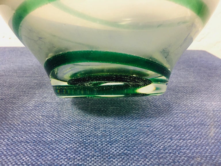 MidCentury Clear Glass Table Vase with Painted Spiral Pattern 1970s For Sale at 1stDibs