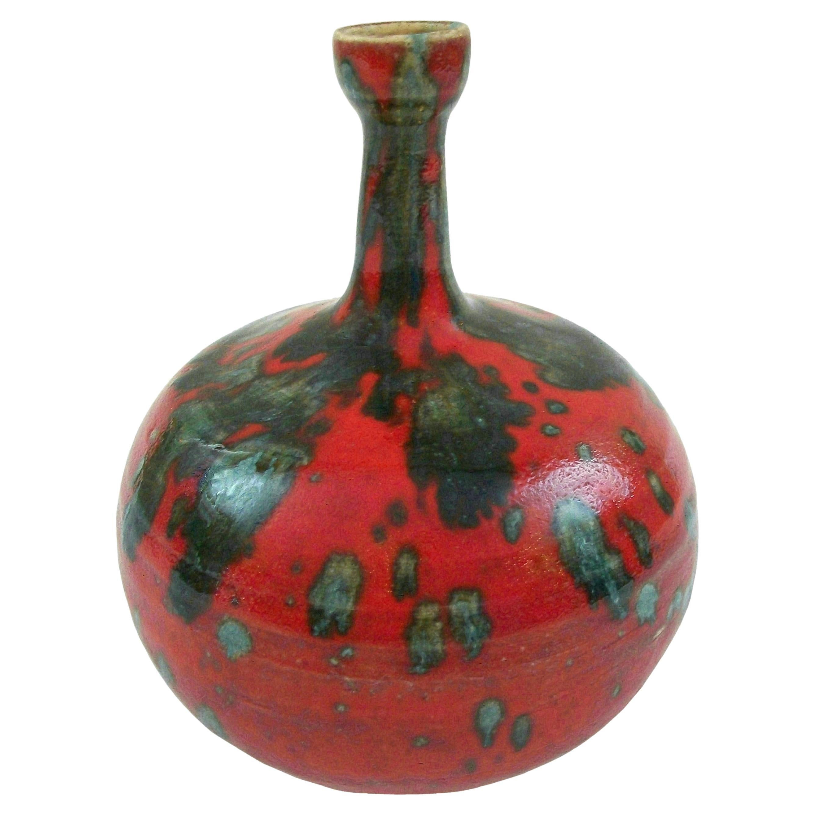 Mid Century Splash Glazed Studio Pottery Vase - Signed - Canada - Circa 1960's For Sale