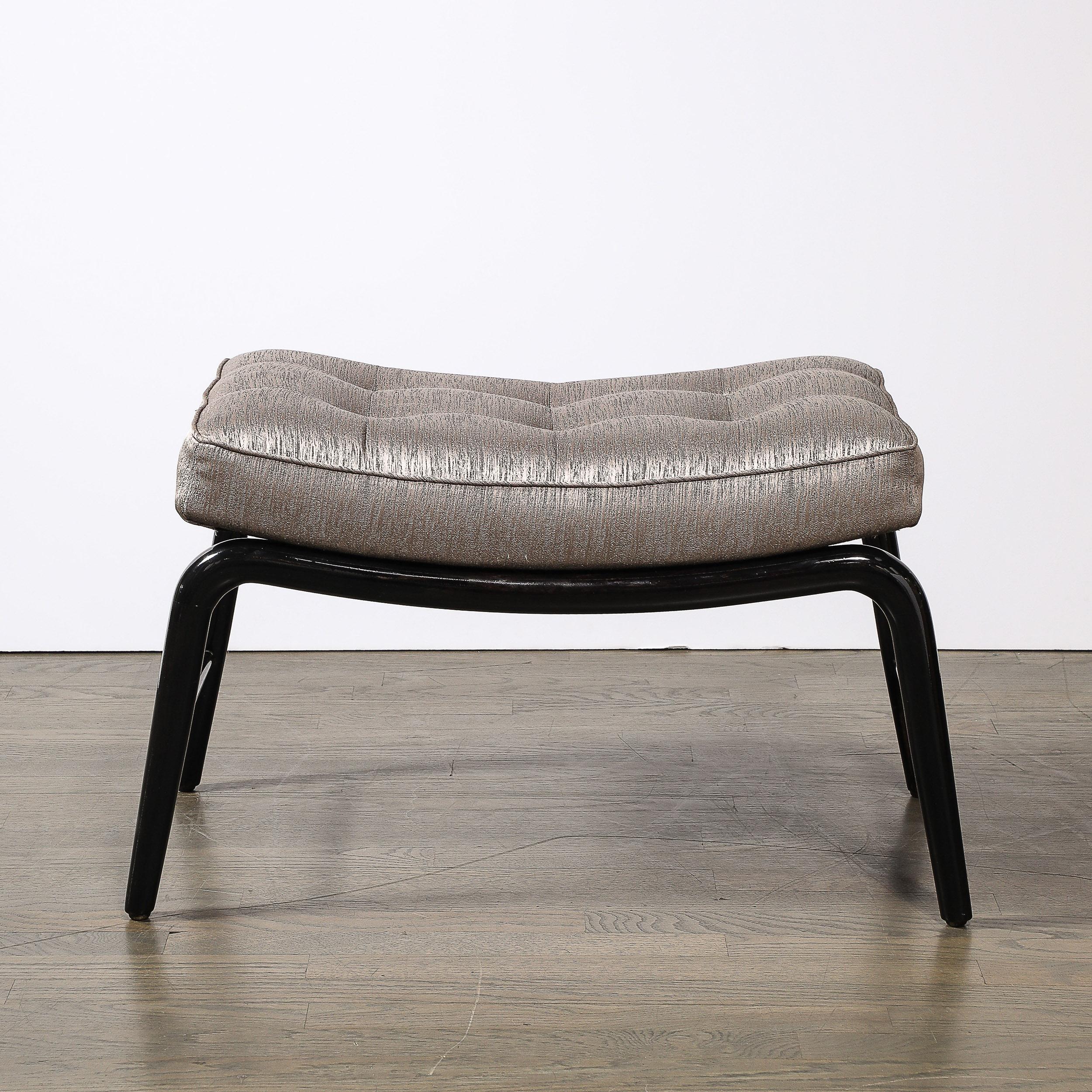 Mid-Century Splayed Leg Sculptural Bench W/ Button Detailing in Ebonized Walnut For Sale 3