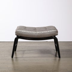 Mid-Century Splayed Leg Sculptural Bench W/ Button Detailing in Ebonized Walnut
