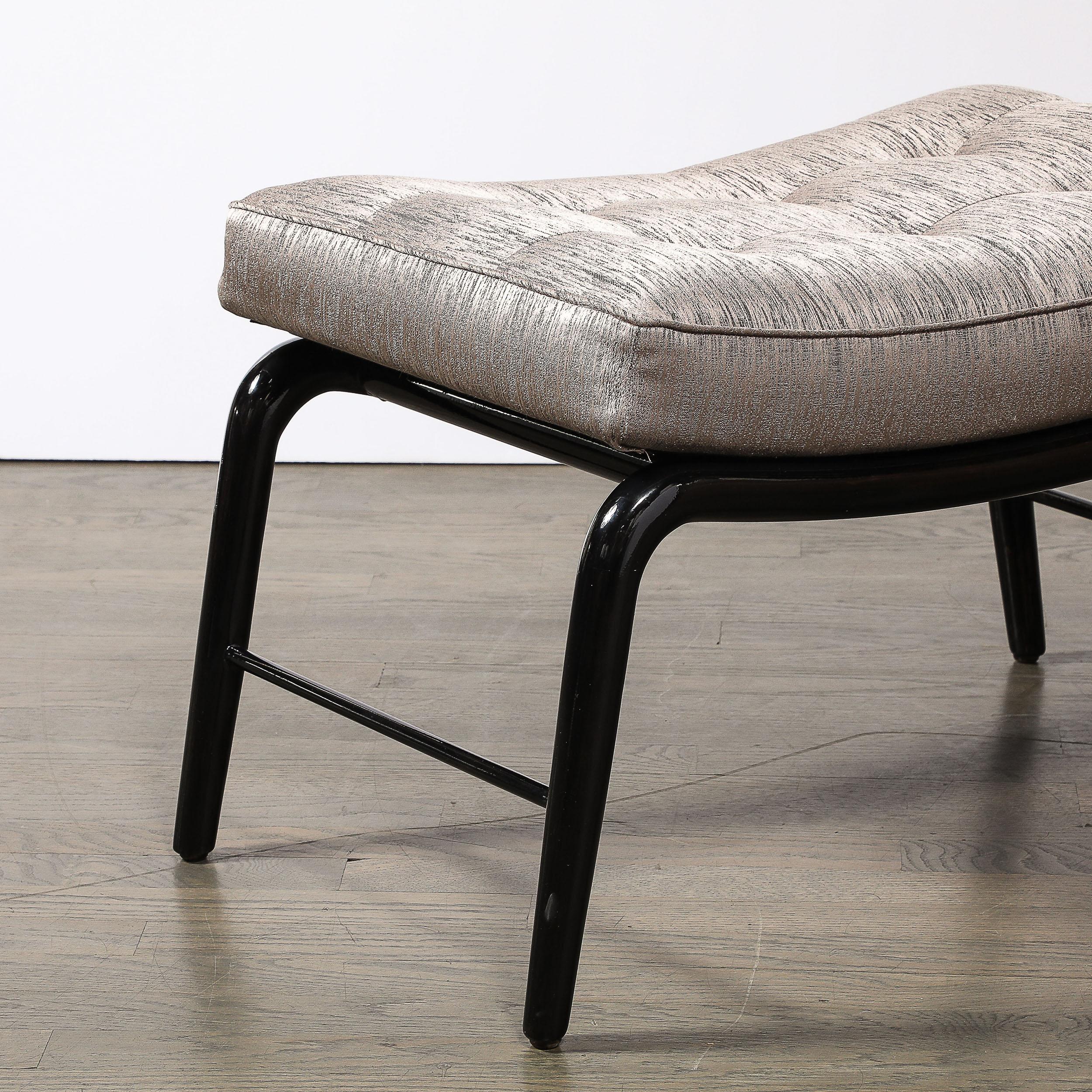 Mid-Century Splayed Leg Sculptural Bench W/ Button Detailing in Ebonized Walnut For Sale 2