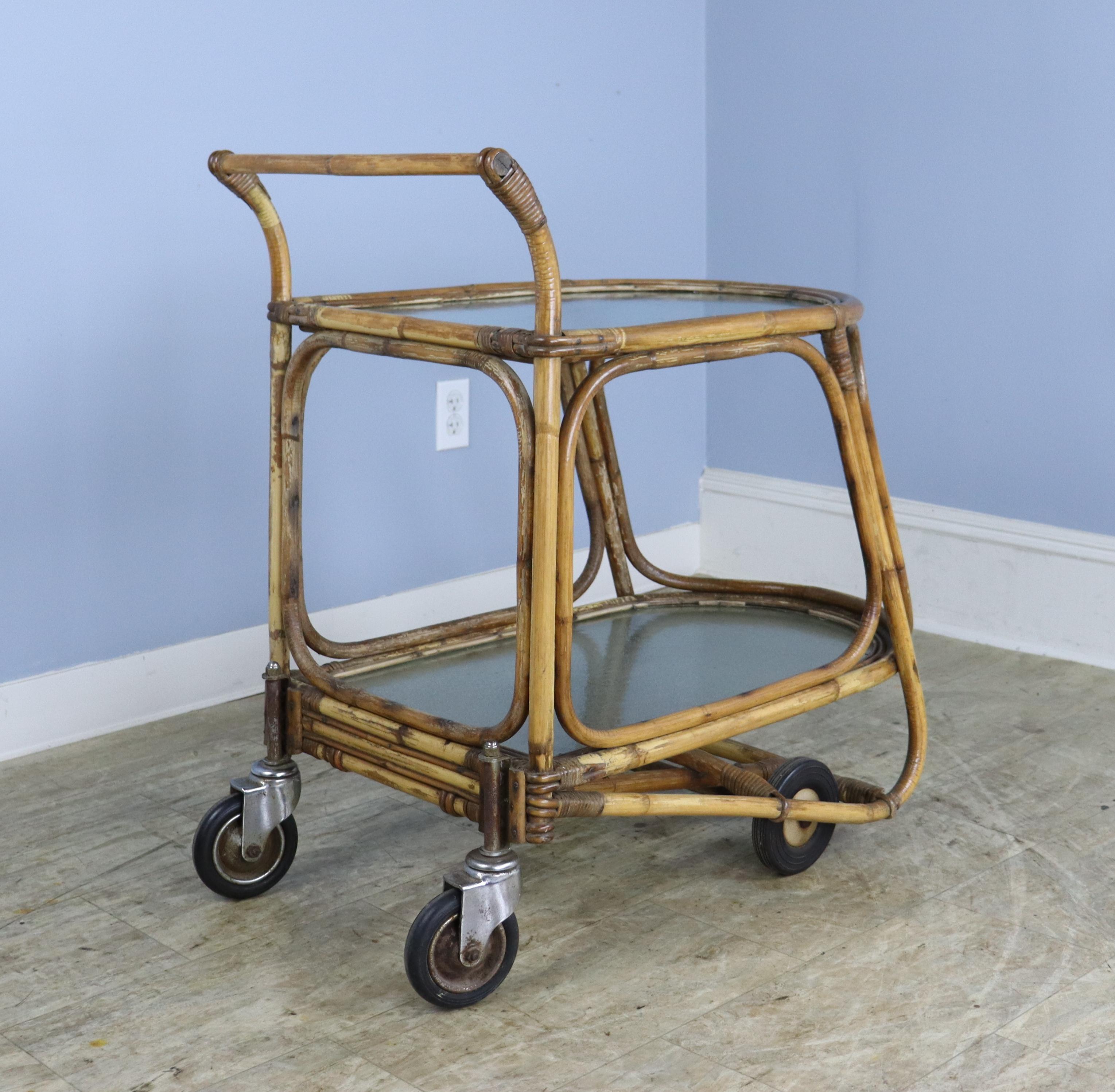 English Mid Century Split Cane Drinks Trolley For Sale