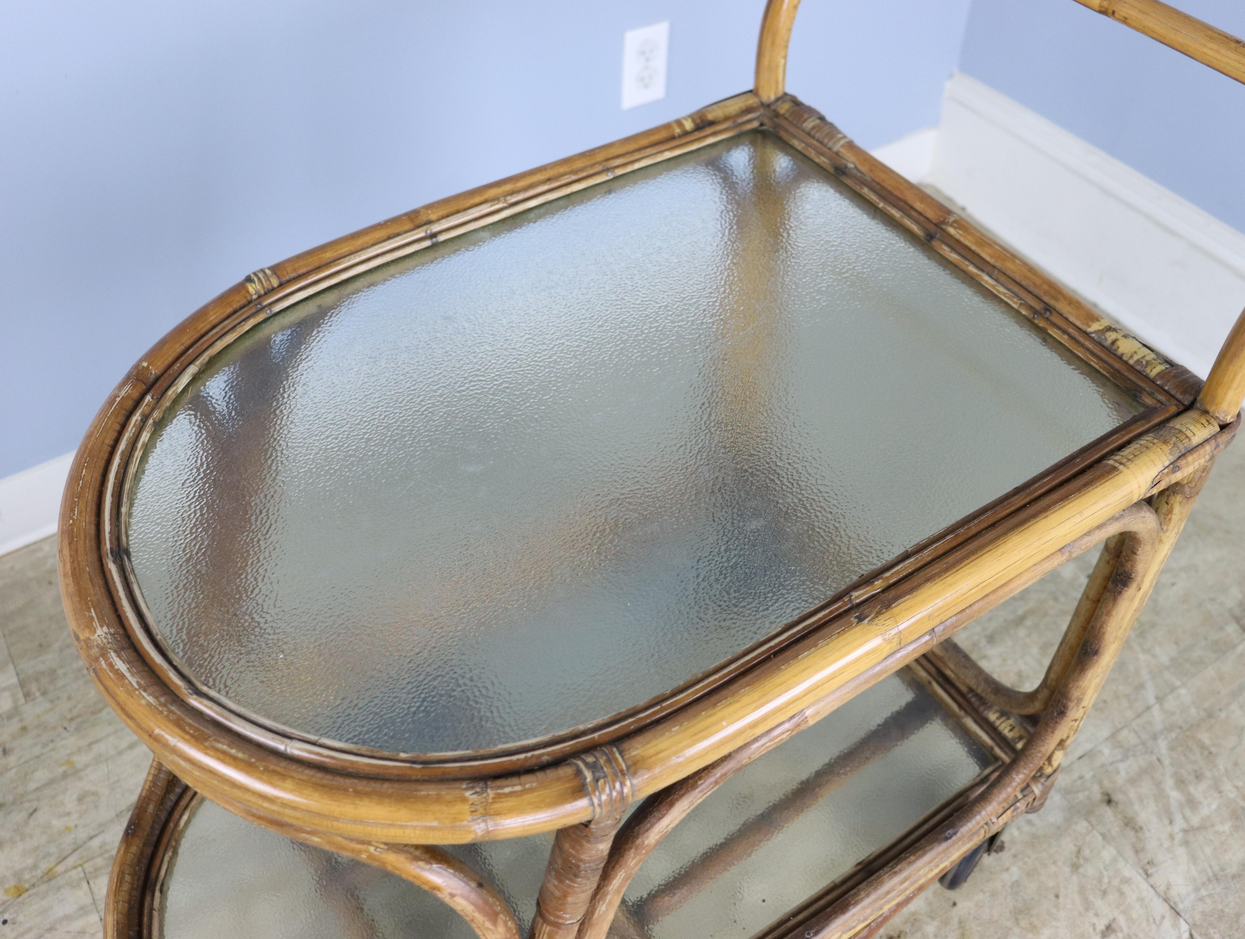 Bamboo Mid Century Split Cane Drinks Trolley For Sale