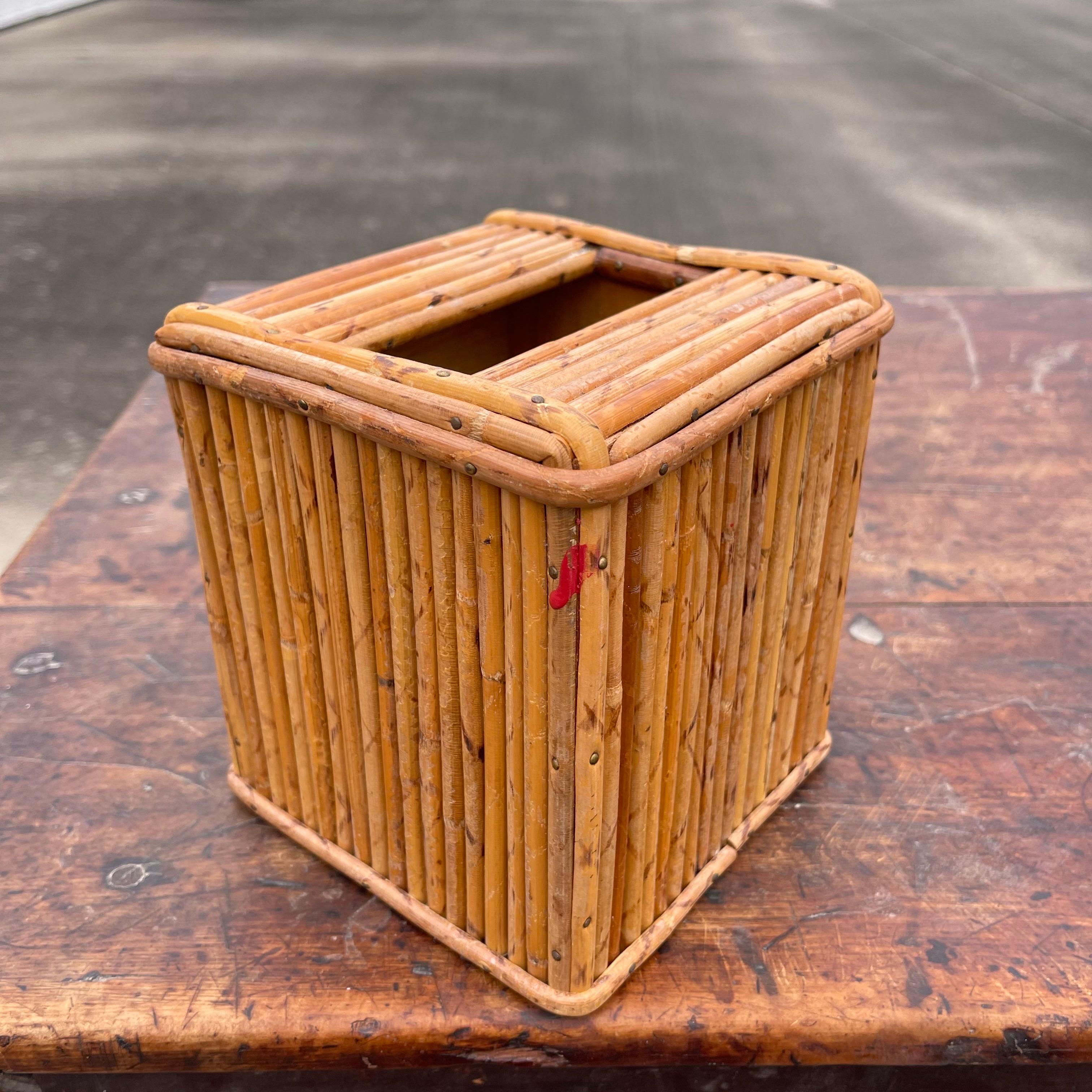 20th Century Mid-Century Split Pencil Reed Bamboo Tissue Box Cover For Sale