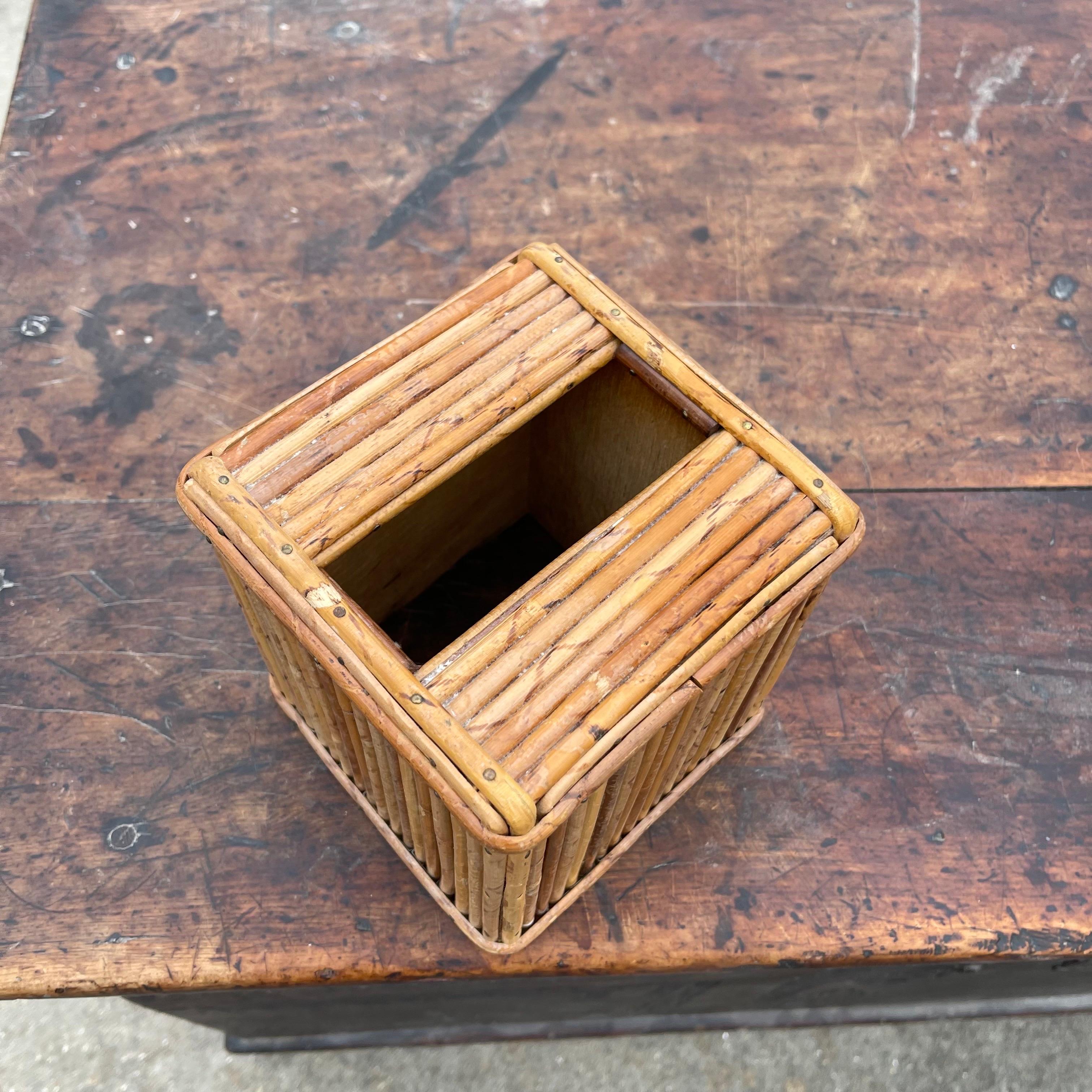 Mid-Century Split Pencil Reed Bamboo Tissue Box Cover For Sale 1