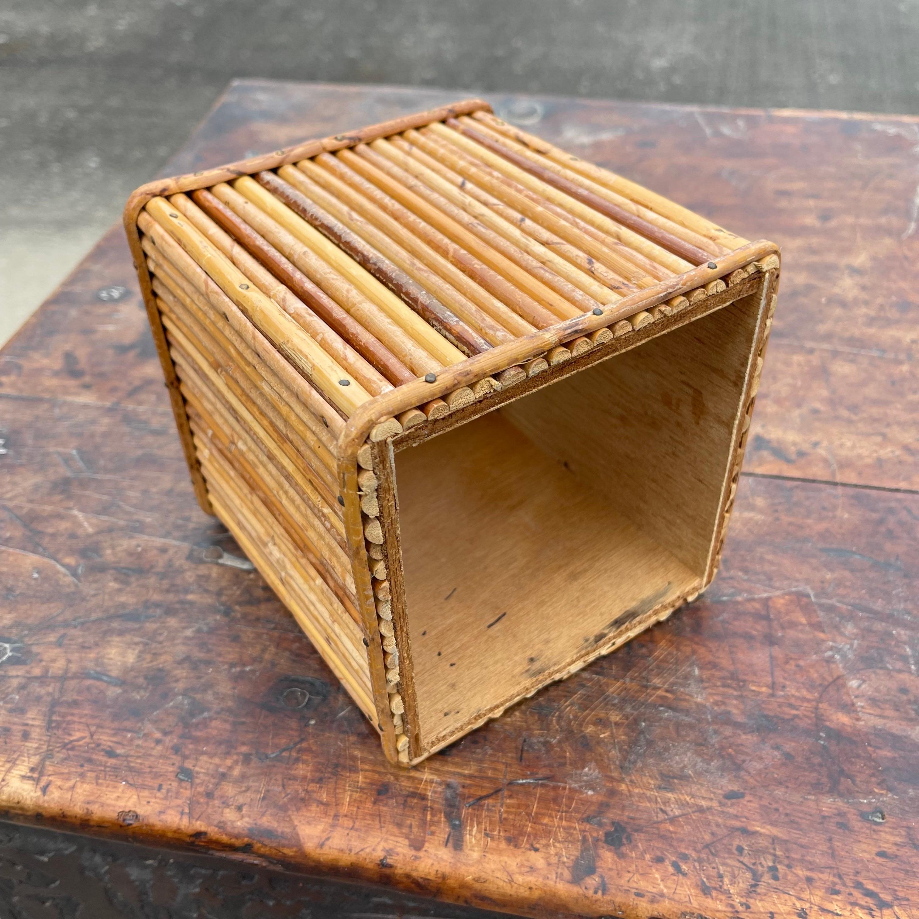Mid-Century Split Pencil Reed Bamboo Tissue Box Cover For Sale 2
