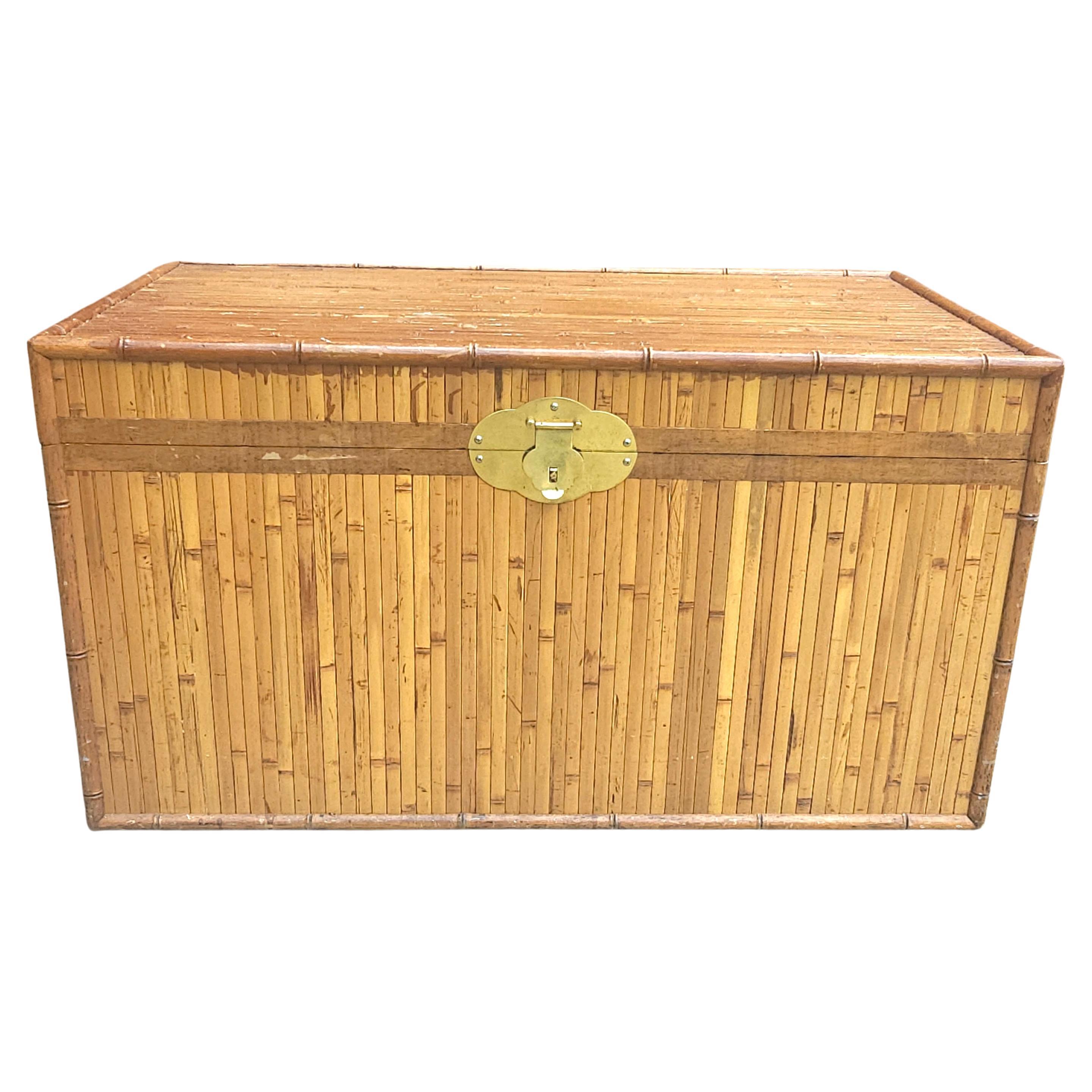 Mid Century Split Reed Bamboo and Brass Mounted Blanket Chest
