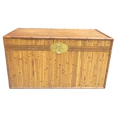 Mid Century Split Reed Bamboo and Brass Mounted Blanket Chest